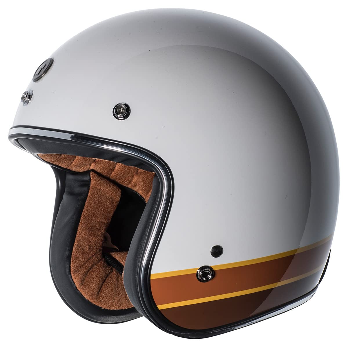 Torc Unisex-Adult Open-Face-Helmet-Style T-50 3/4 Retro Motorcycle Helmet With Graphic Iso Bars (Gloss White,Medium),1 Pack