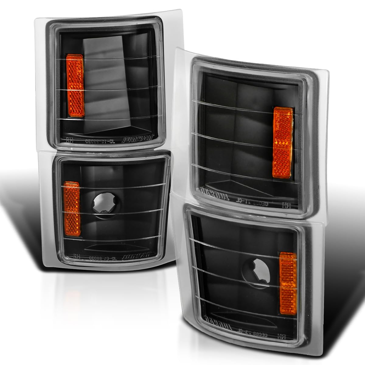 Spec-D Tuning Black Housing Clear Lens 4PC Corner Lights Compatible with 1994-1998 Chevy C10 Pickup, C/K 1500 2500 3500, Silvera