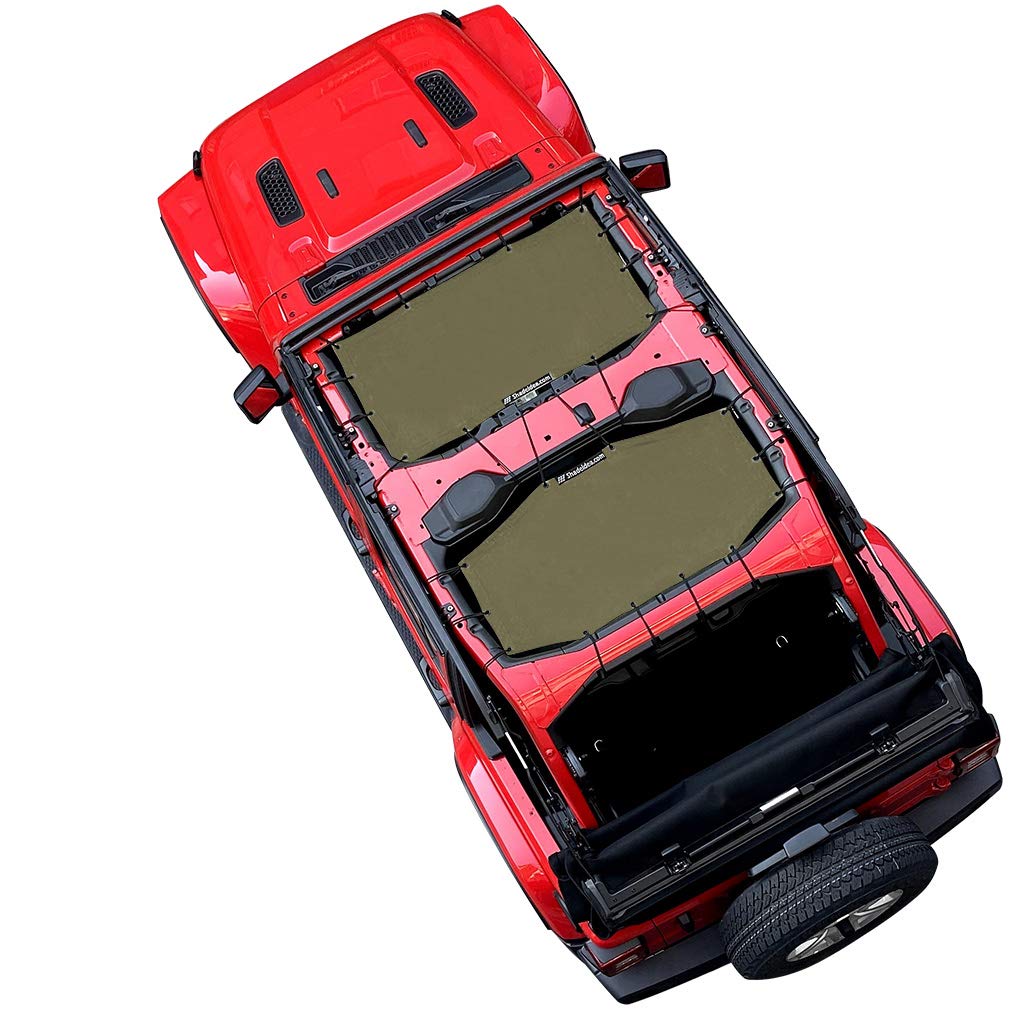 Shadeidea Sun Shade Top For Jeep Wrangler, Jl (2018-2023) 4 Door Top Sunshade, Front & Rear - Tank Green Jlu Mesh Screen Cover,