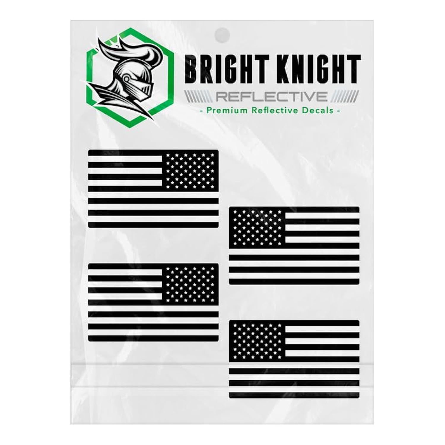 Bright Knight Reflective Flag Sticker, 3'' X 5.75'' Black American Flag Sticker Reflective Mirrored 1 Pair With Retro-Reflective