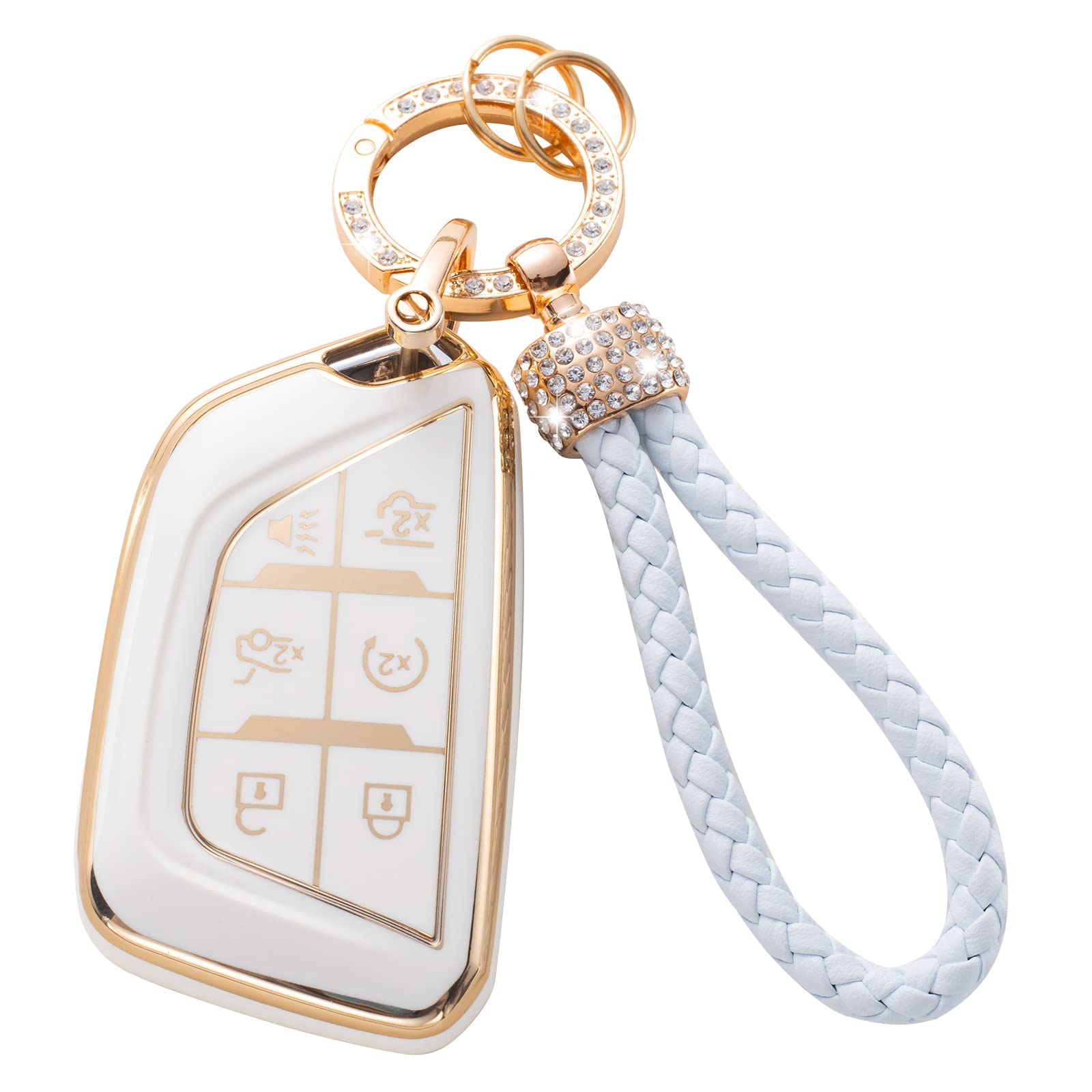 Gematay For Cadillac Key Fob Cover, Key Case Shell Compatible With Cadillac 2020 2021 2022 Ats Ct5 Ct6 Xt4 Xt5 Xts 5/6 Buttons Remote Smart Key Protector