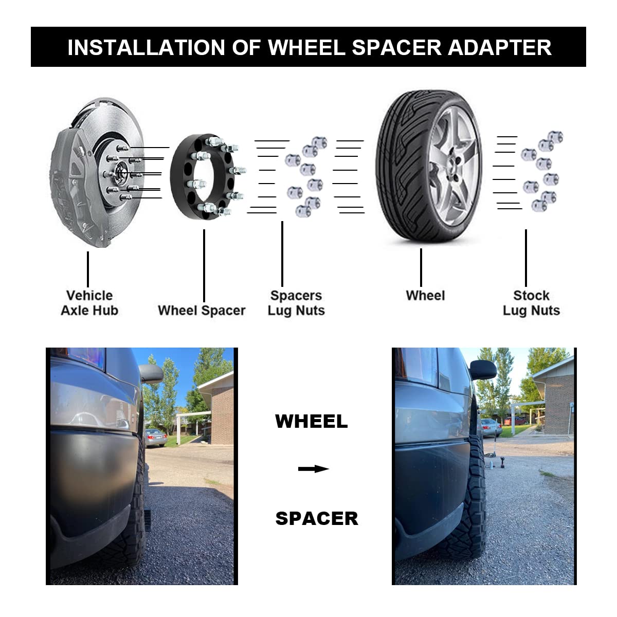 VLAOSCHI Black Forged 8x180 to 8x6.5 Wheel Adapters 1.5 Inch with 14x1.5 Studs Compatible with Chevy GMC 8 Lug for 2011-2025 Sil