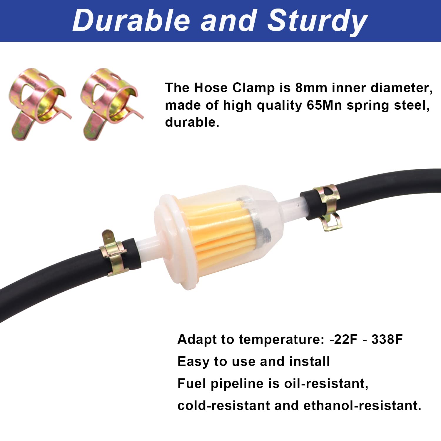 Tnisesm 3/8 Inch Id Fuel Line Hose 6 Feet + 20Pcs Hose Clamps For Kawasaki Kohler Briggs & Stratton Small Gas Diesel Powersports