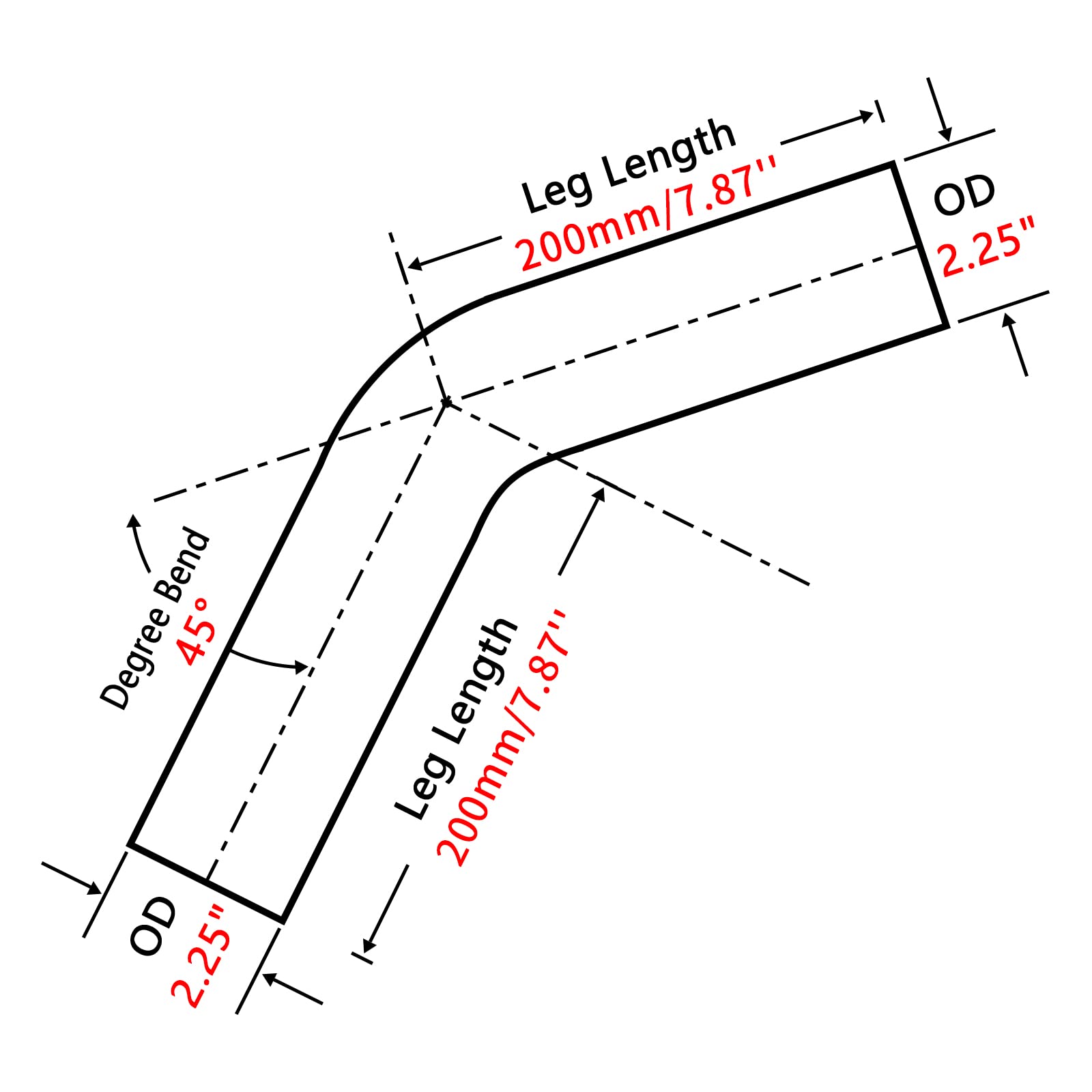 Fgjqefg 2.25 Inch 45 Degree Diy Custom Mandrel Exhaust Pipe Tube Pipe, T304 Stainless Steel, Universal Fit, 15.74 Inch End To End Length, 2.25'' Od Mandrel Bend Pipe 2Pcs