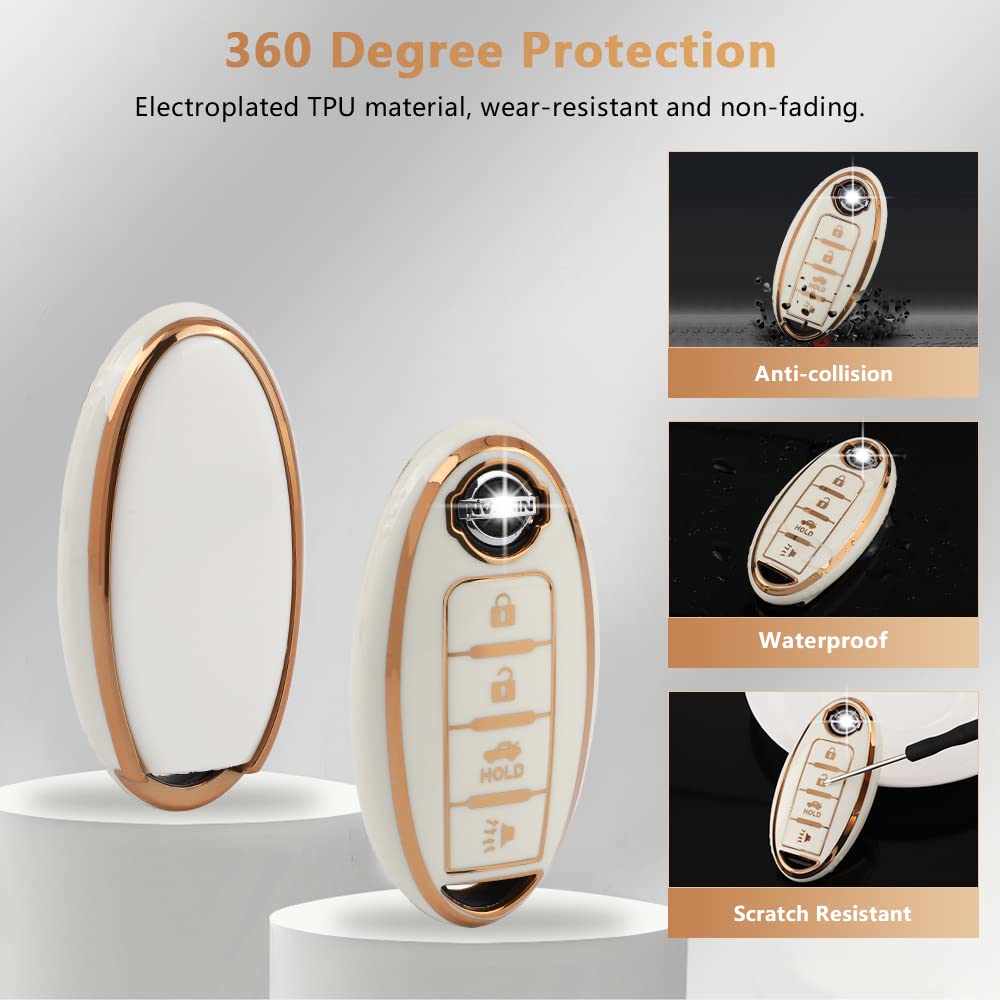 Pifoog For Nissan Key Fob Cover Tpu Soft Keychain Fit Nissan Altima Murano Sentra Rogue Armada Pathfinder 4 Button Smart Keys Case Protector Accessories Girly Cute