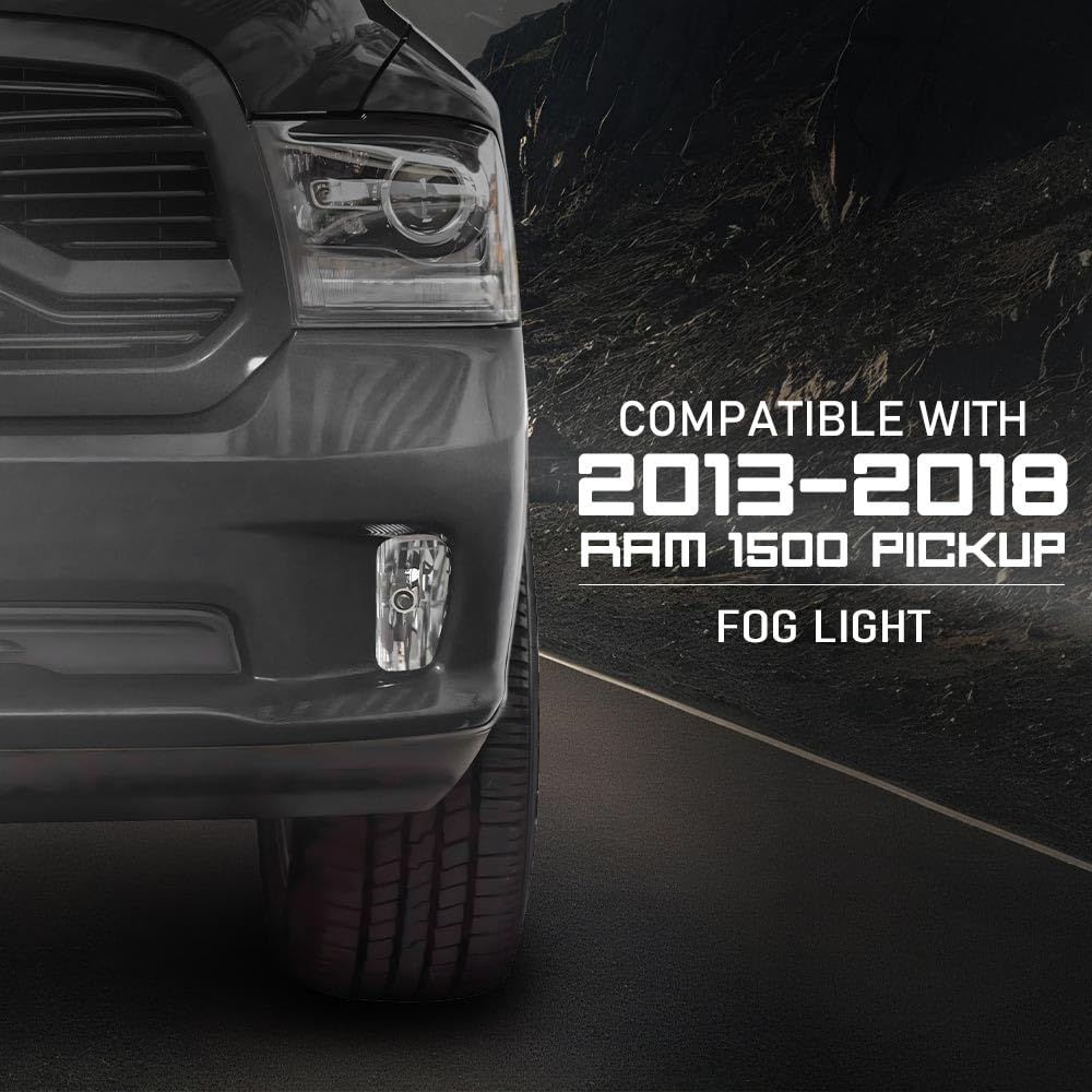 G-Plus Fog Light Compatible With Dodge Ram 1500 Pickup 2013-2018,(Not For Rebel Models),Driving Clear Fog Lamps W/Bulbs Pair