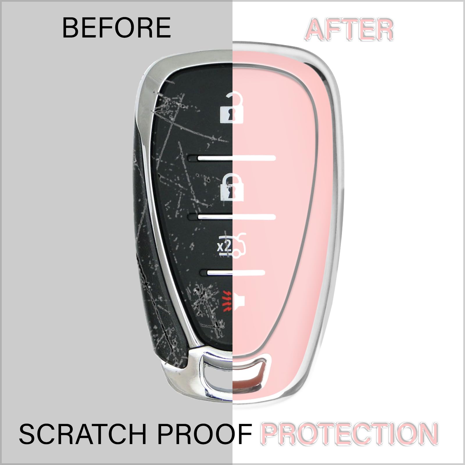 Qbuc For Chevy Key Fob Cover With Keychain Chrome Silver Trim Soft Tpu Protection Case Compatible With 2016-2025 Chevy Equinox M