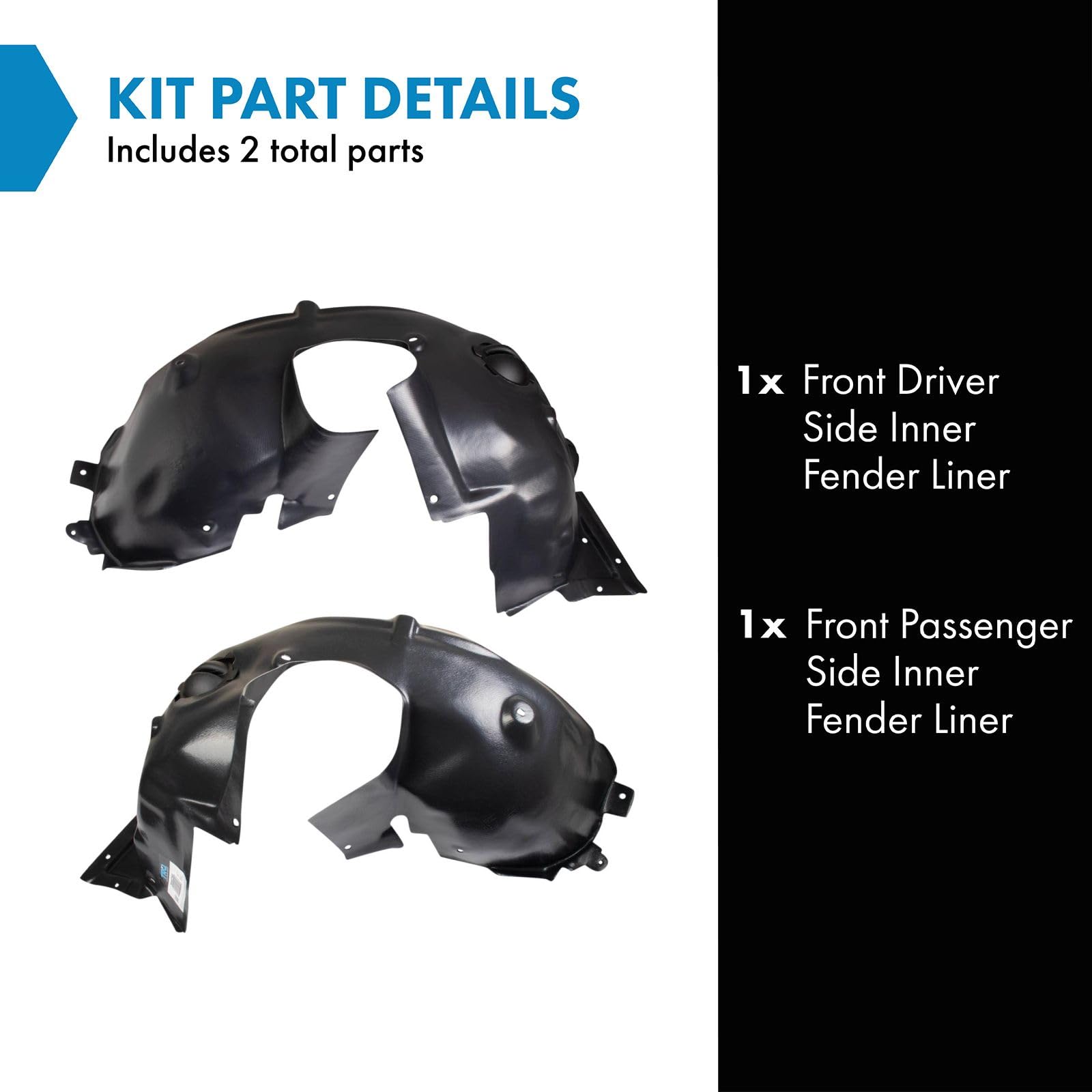 Trq Front Inner Fender Liner Set Compatible With 2007-2015 Mini Cooper Mc1248102 Mc1249102