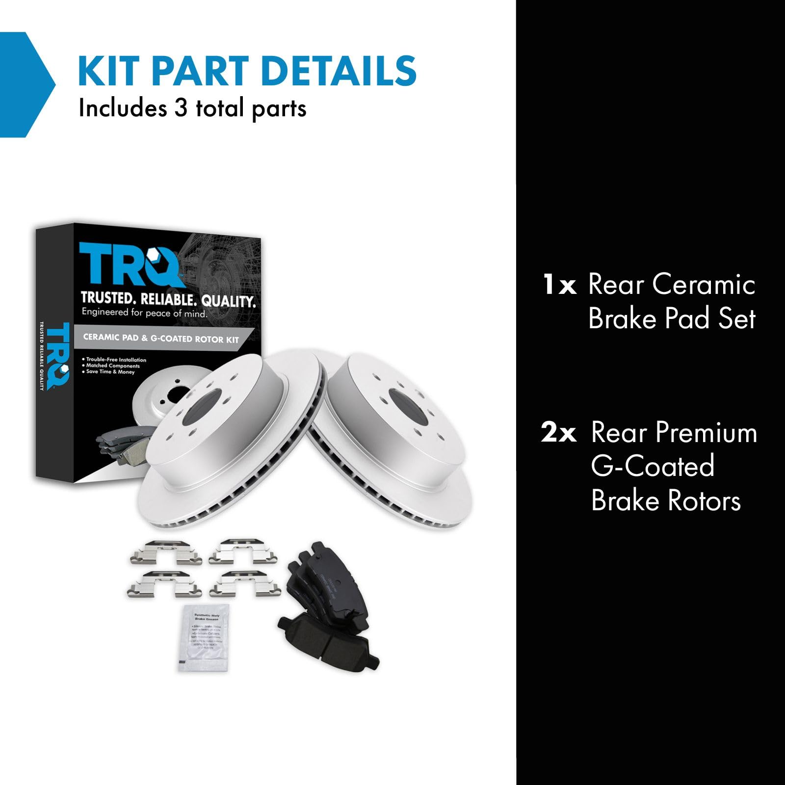 Trq Rear Ceramic Brake Pad & 2 Coated Rotor Kit For 05-12 Nissan Pathfinder