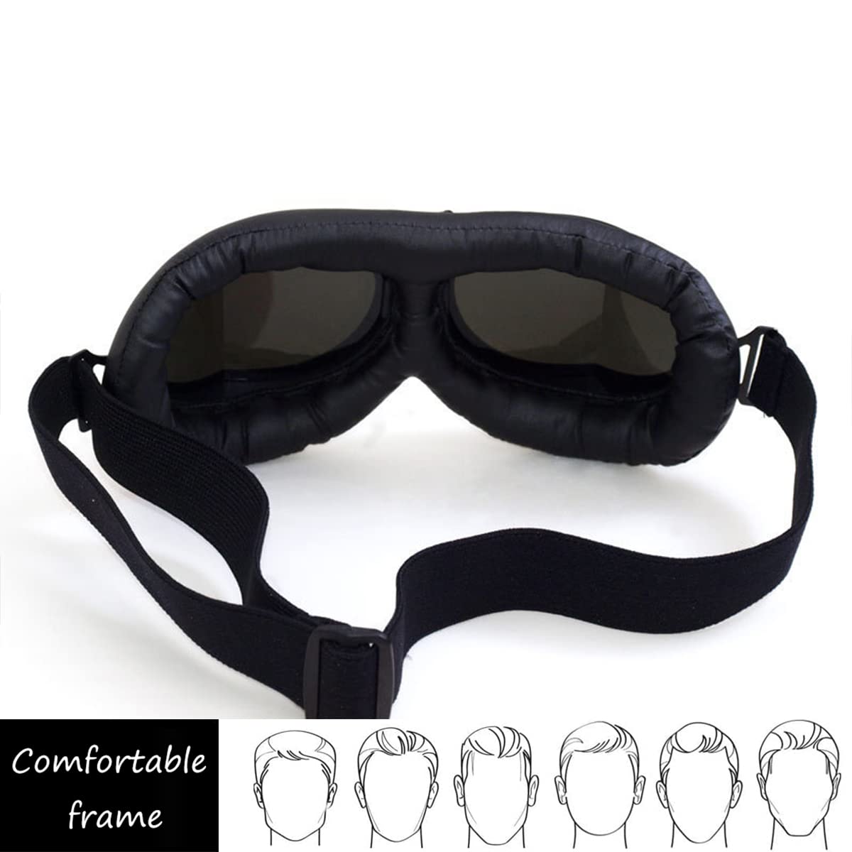 Kucehiup Vintage Aviator Goggles Motorcycle Goggles (Black Frame Silver Lenses)