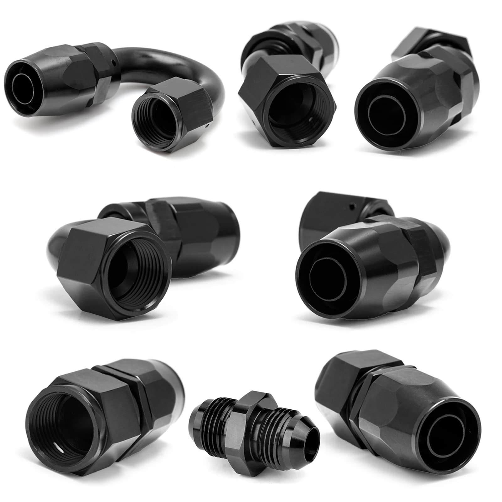 6An Swivel Fuel Hose End Fitting Straight 45 Degree 90 Degree 180 Degree 6An Hose Separator Clamp 6An To 6An Male Coupler Adapter Fitting For Braided Fuel Line Aluminum Black