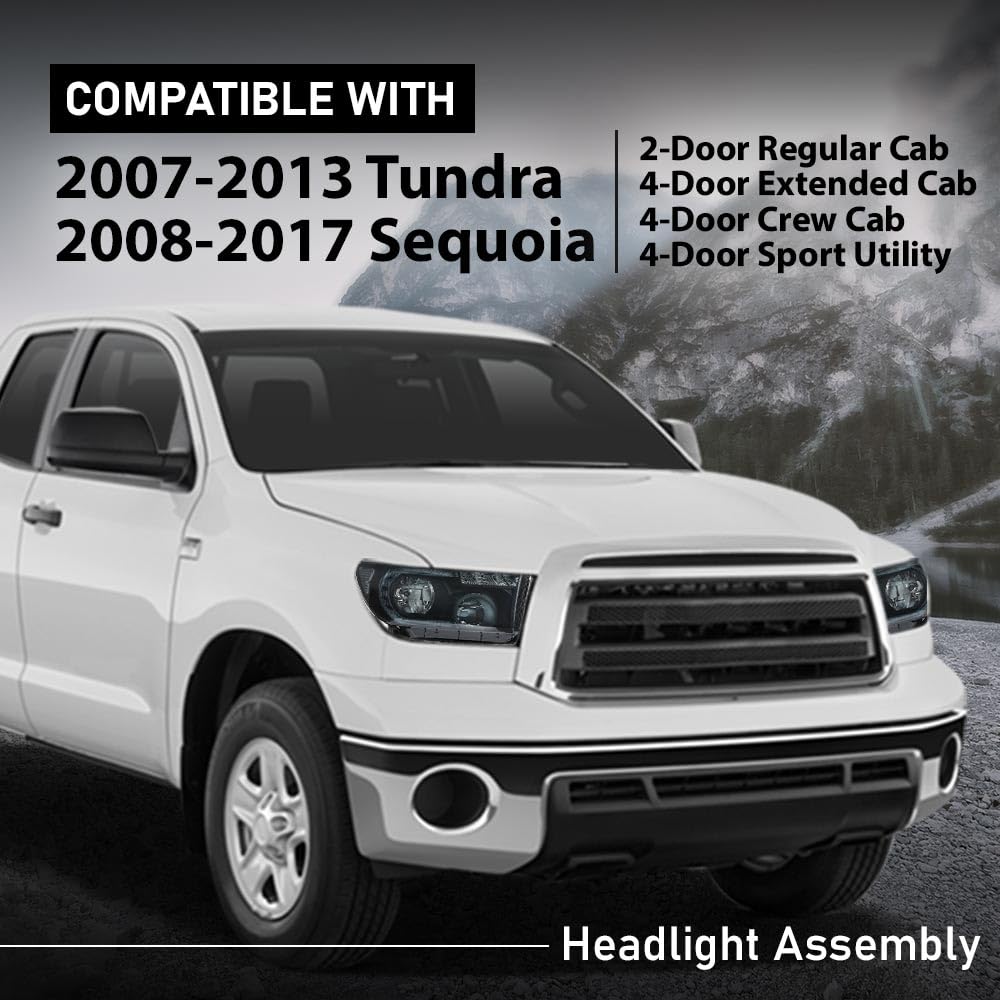 G-Plus Front Headlights Assembly Left And Right Side Compatible With Toyota Tundra 2007-2013/Fit For Toyota Sequoia 2008-2017, 8