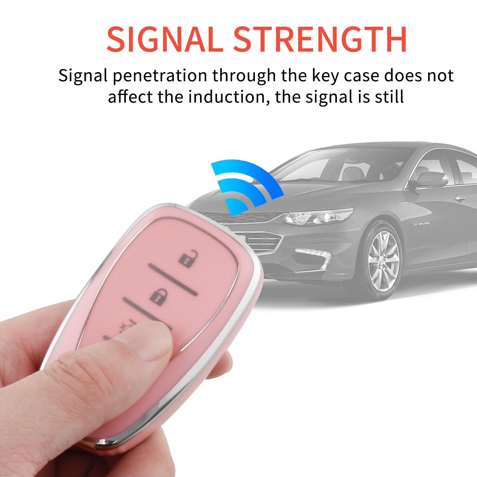 Pangpai Pink Key Fob Cover for Chevy, Soft TPU Key Case Protection with Bling Keychain Fit for Chevy Chevrolet Malibu Equinox Tr