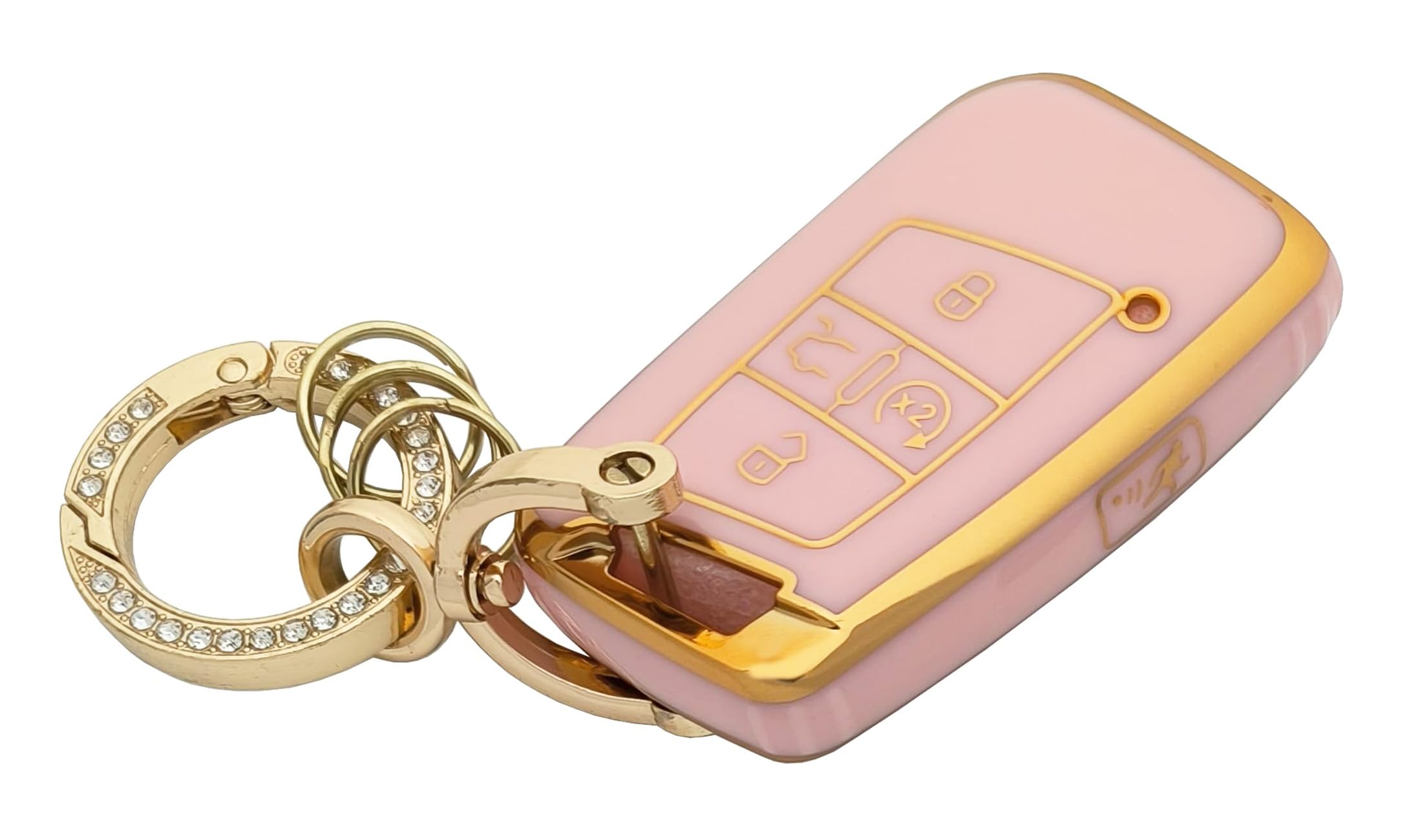 Chyoekey Key Fob Cover Case Shell Keychain For Vw Volkswagen Atlas Golf Alltrack Atlas Jetta Passat Arteon Tiguan Pink (For Vw A