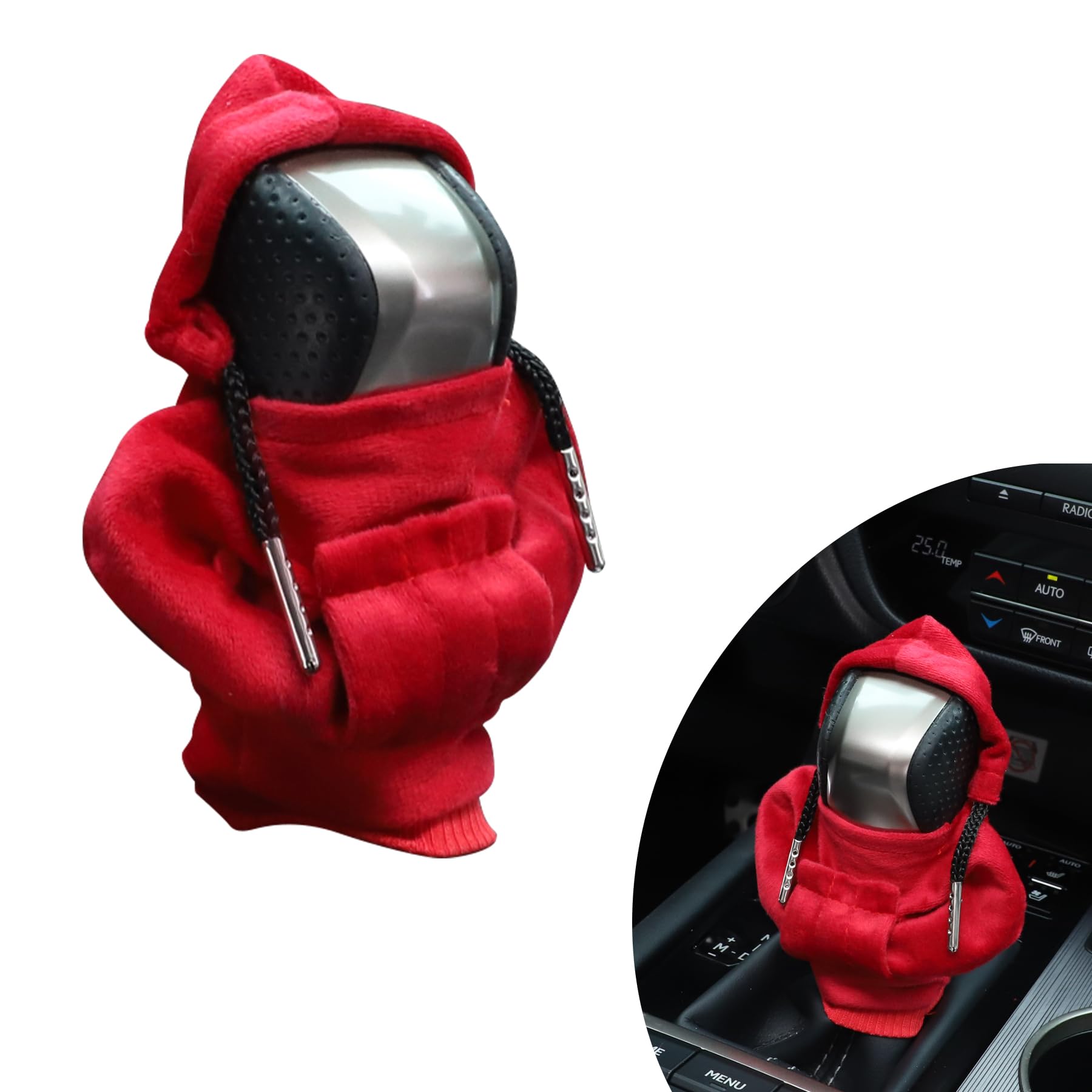 Garhomxy Car Shifter Knobs Cover Hoodie, Car Gear Shift Knob, Cute Hoodie For Car Gear, Automatic Shift Knobs Decoration, Car Interior Accessories(Red)