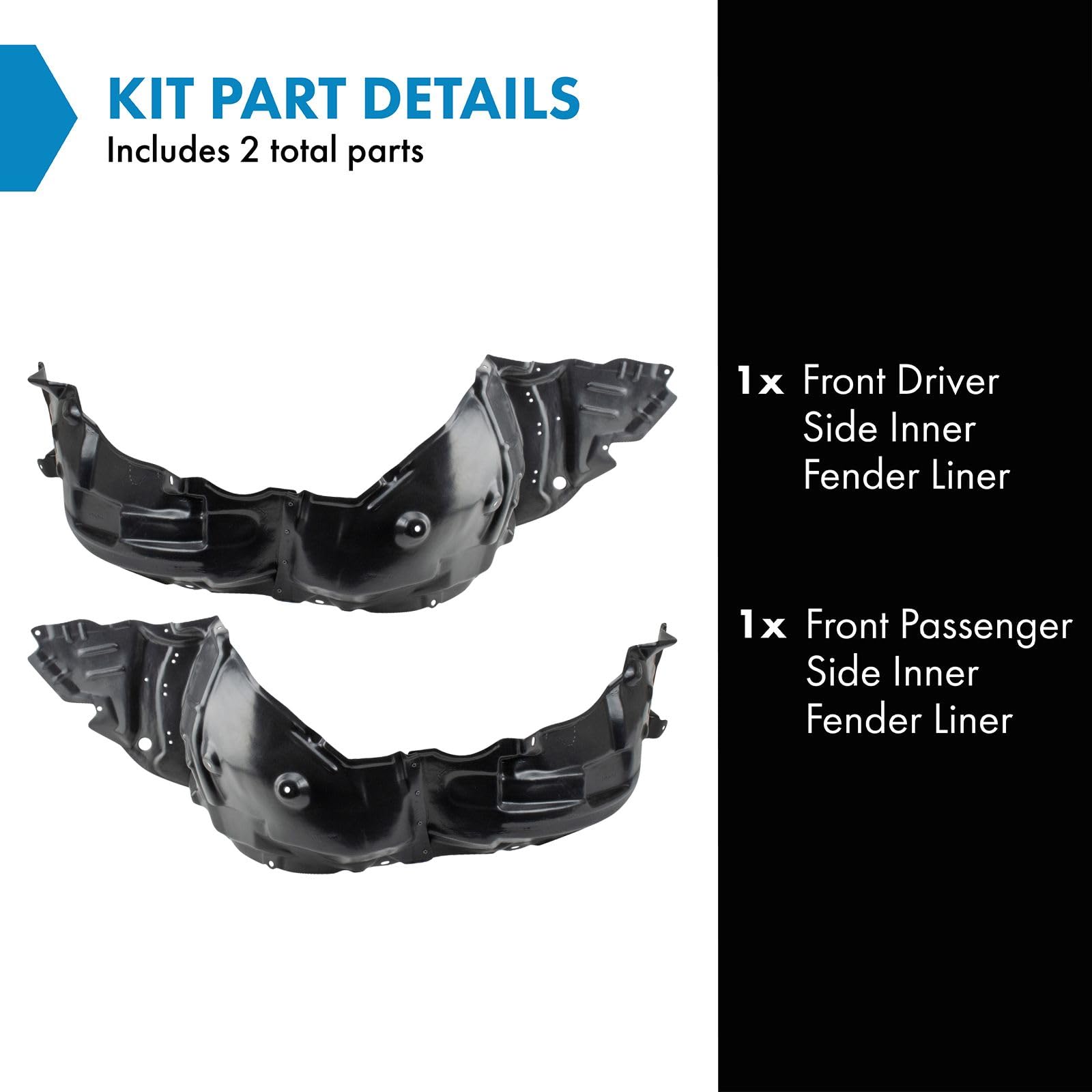 Trq Front Inner Fender Liner Set Compatible With 2010-2015 Lexus Is250 Is350 Lx1248109 Lx1249109