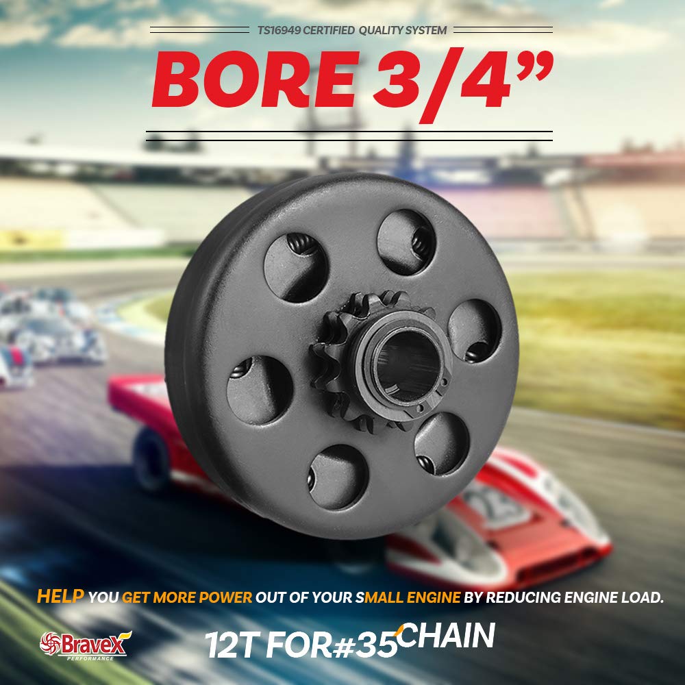 Motovecor Centrifugal Clutch Go Kart Clutch Predator Engine Clutch Baja Mini Bike 3/4'' Inch Bore 12 Tooth 12T For #35 Chain 6.5