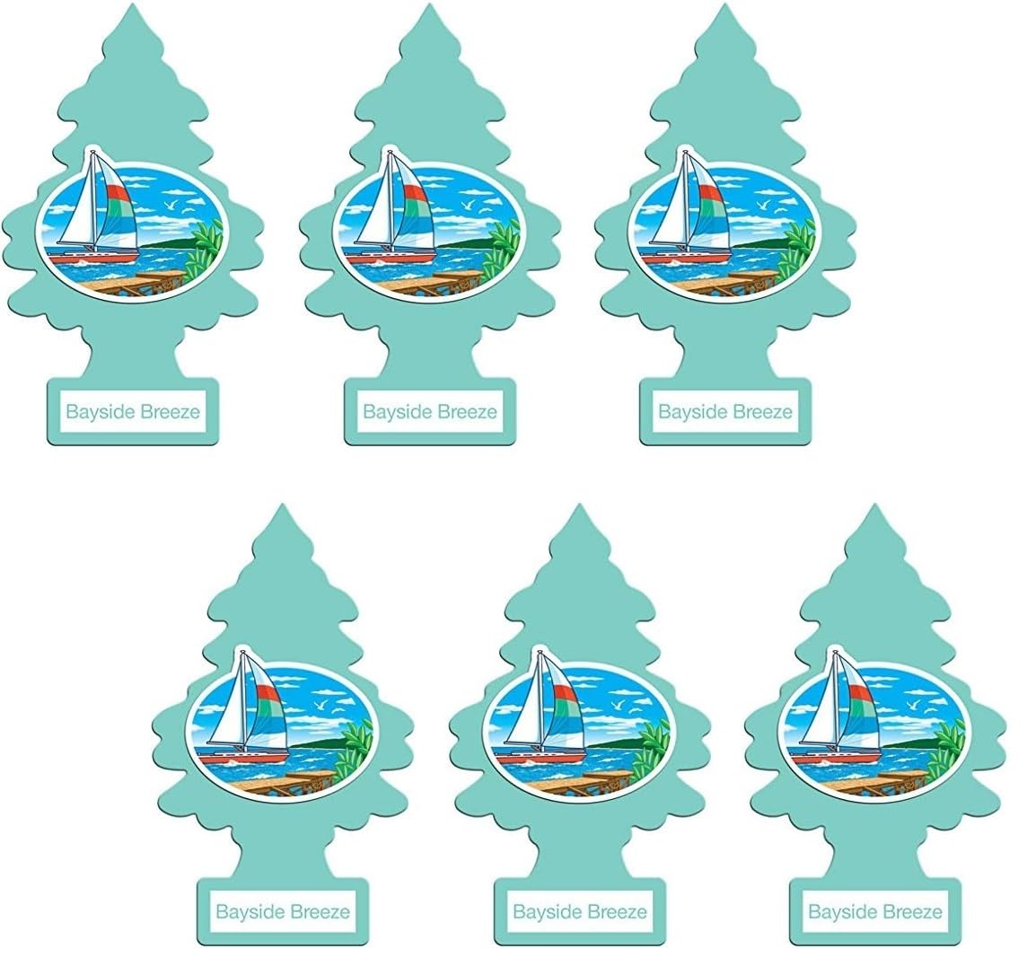 Little Trees Cardboard Hanging Car, Home & Office Air Freshener, Bayside Breeze (Pack Of 6)