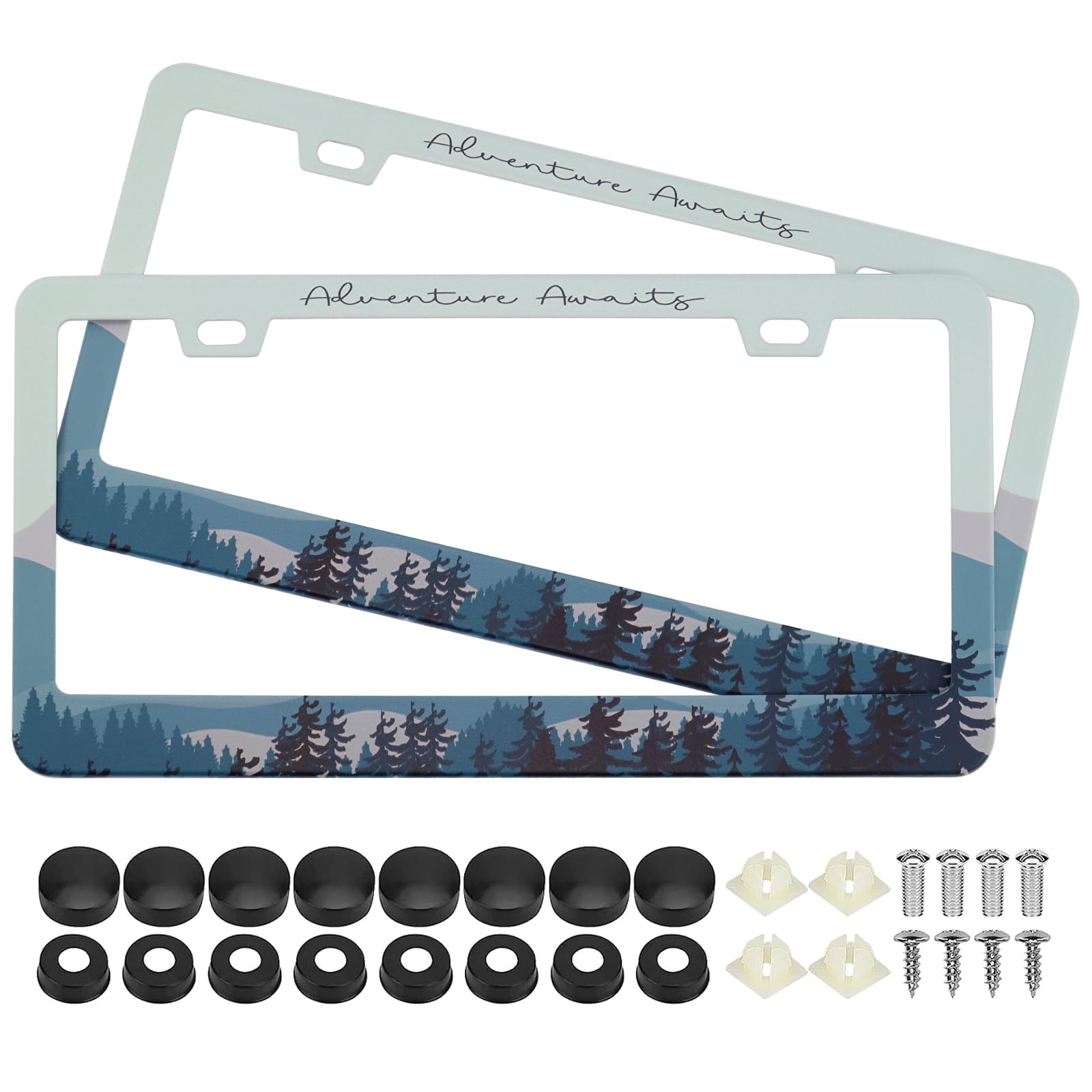 Adventure Awaits License Plate Frames, 2 Pack Adventure, Outdoors, Camper, Hiking, Mountain Car Plate Frame, Stainless Steel Lic