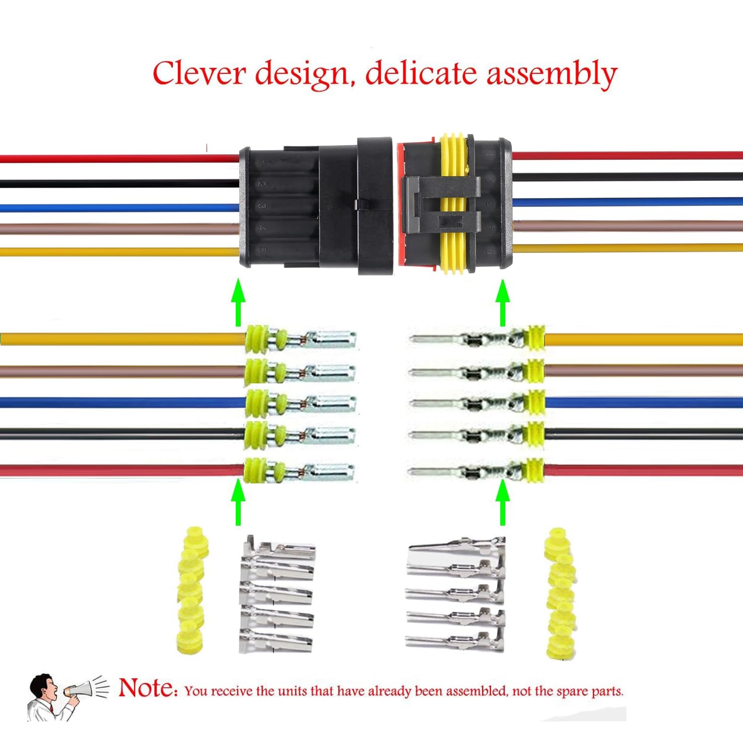 Yetor 5Pin Connector,16Awg Way Car Waterproof Electrical Connector, Auto Electrical Wire Connectors Marine For Car, Truck, Boat,