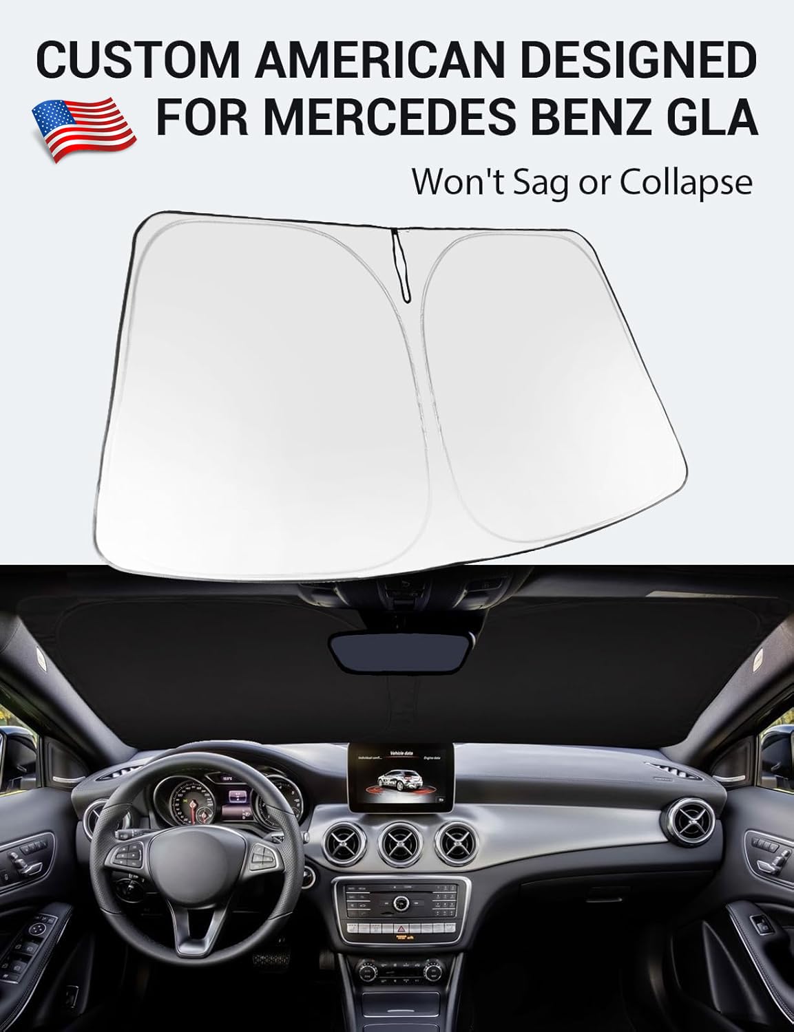 Proadsy 2025 Upgrade Windshield Sun Shade Custom Fit 2015-2020 Mercedes Benz Gla Foldable Front Sunshade Protector Sun Visor Blo