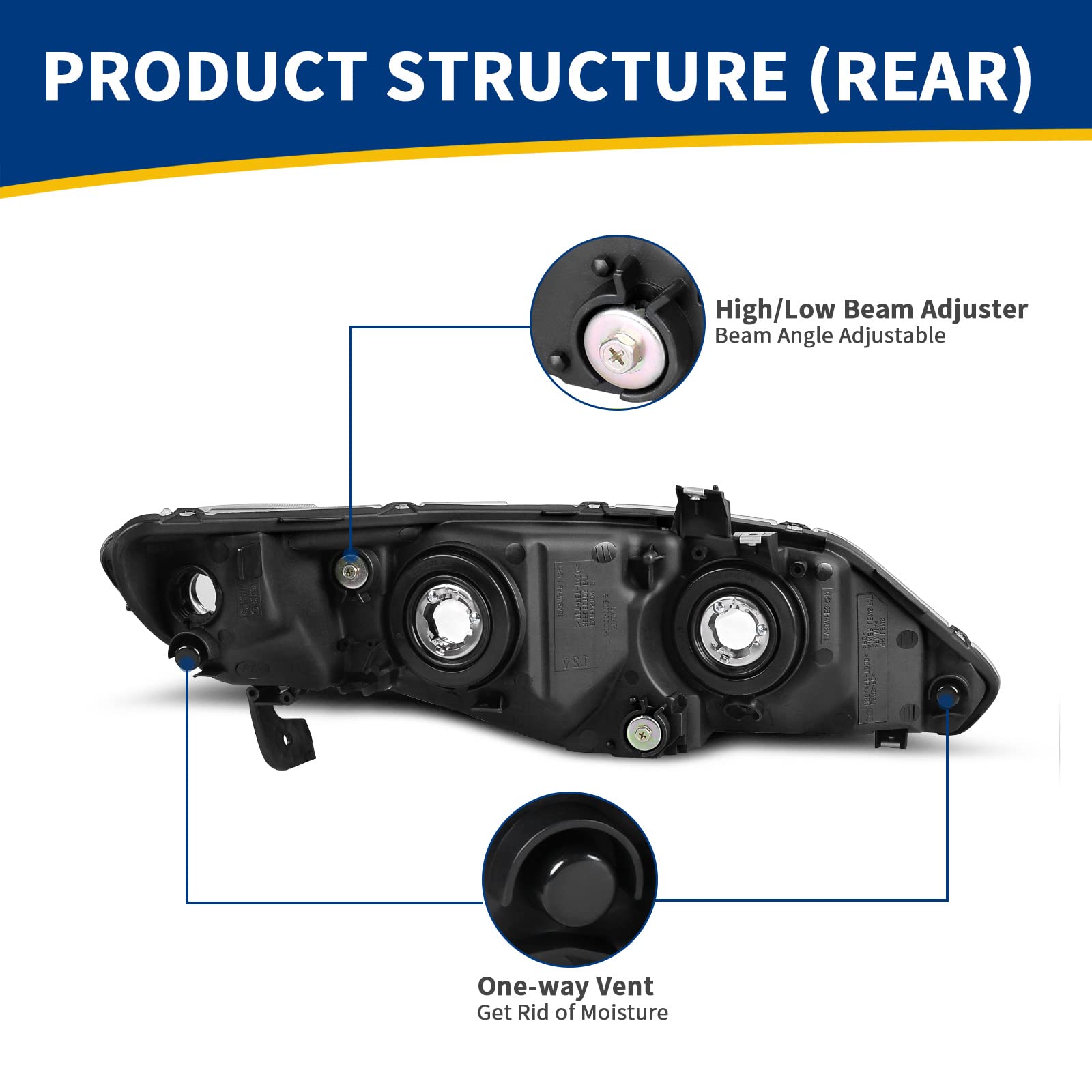 Autosaver88 Headlight Assembly Compatible With 2006 2007 2008 2009 2010 2011 Civic Sedan 4-Door Headlamp Clear Lens