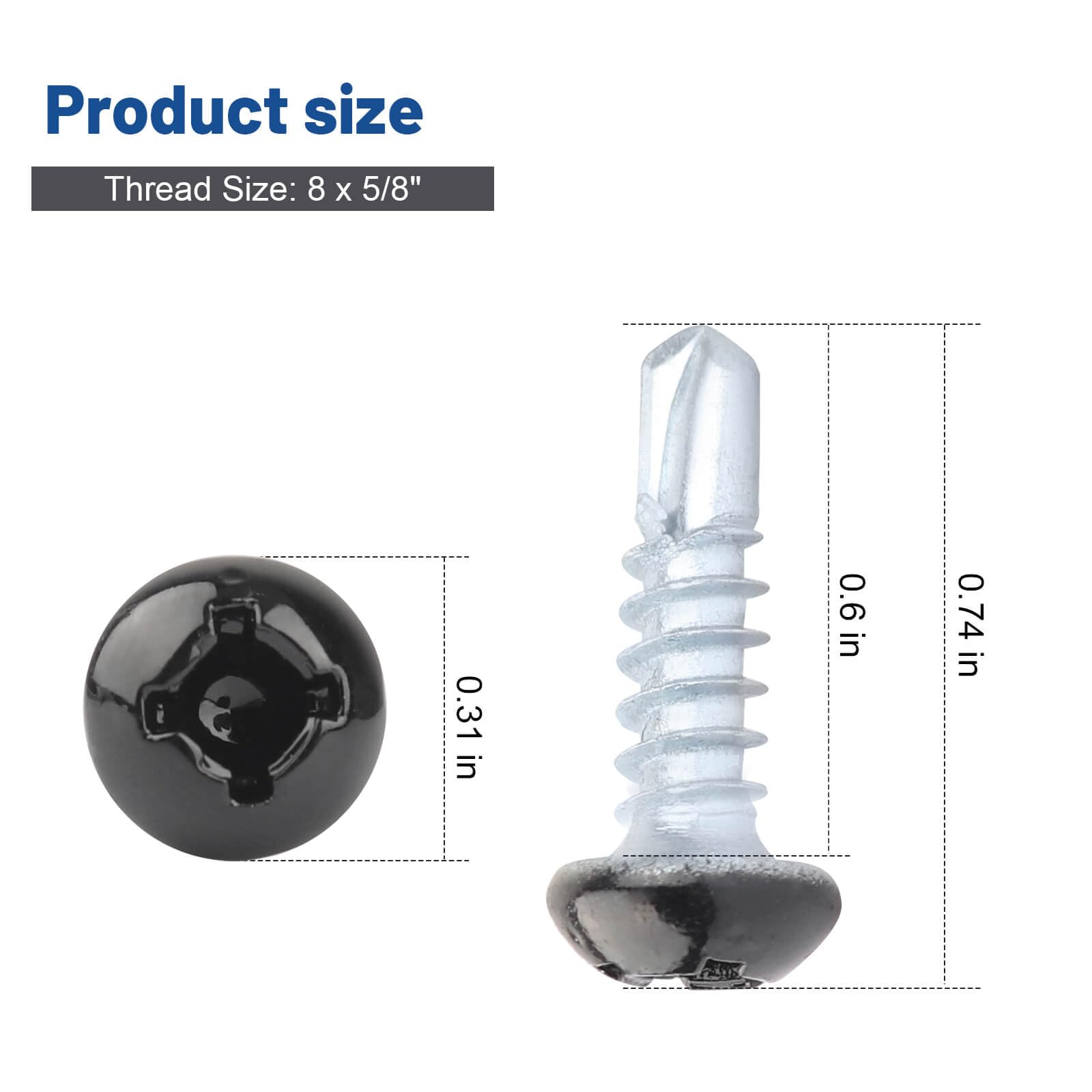 Pan Head Metal RV Screws Black #8 X 5/8 for Quad Drive Self Tapping Drill RV Interior and Exterior Enclosed Trailer Repair Scr