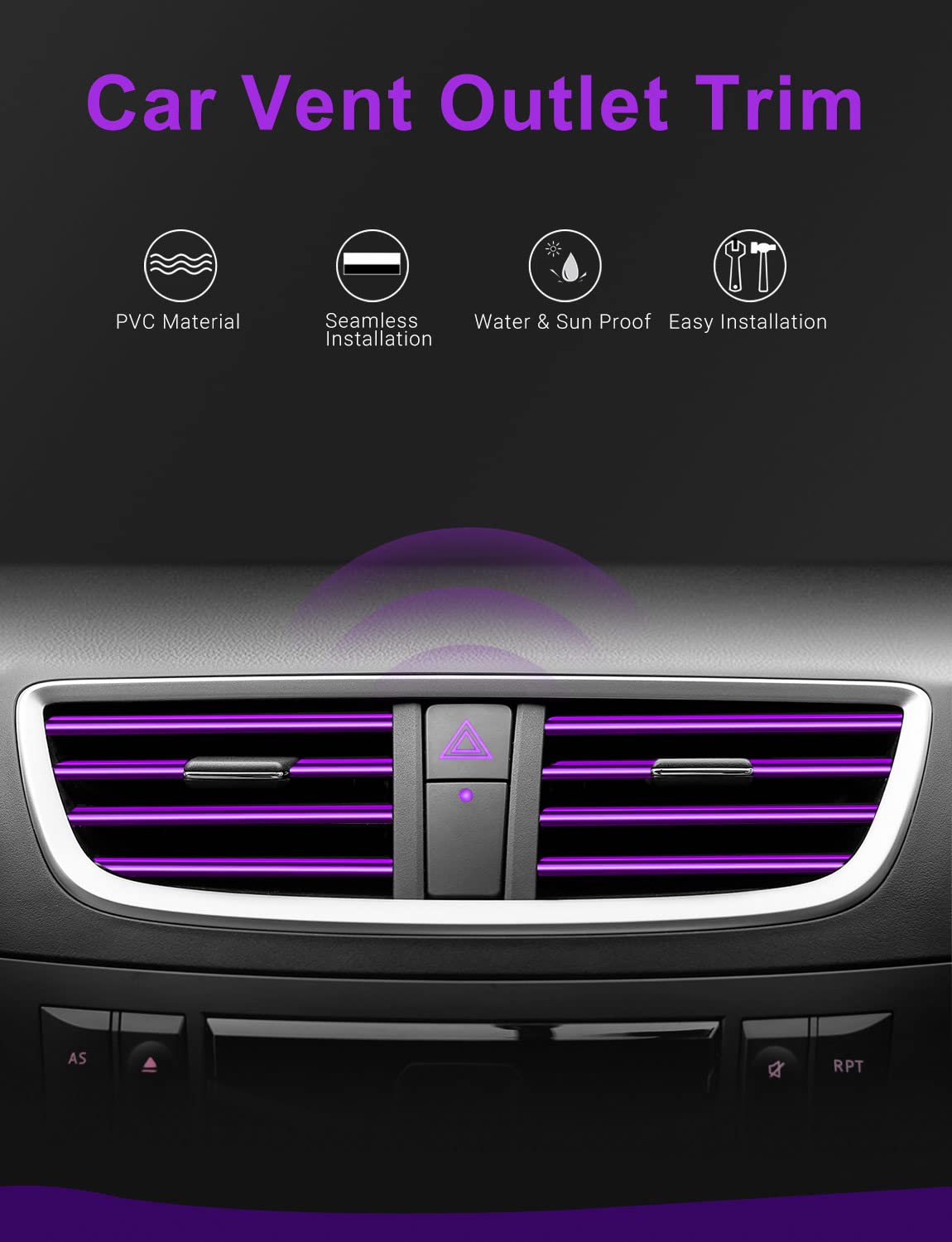Obvis 20 Pcs Purple Car Vent Outlet Trim Strip Chrome Pvc Car Air Conditioner Vent Outlet Decoration Decorating Strip Interior A