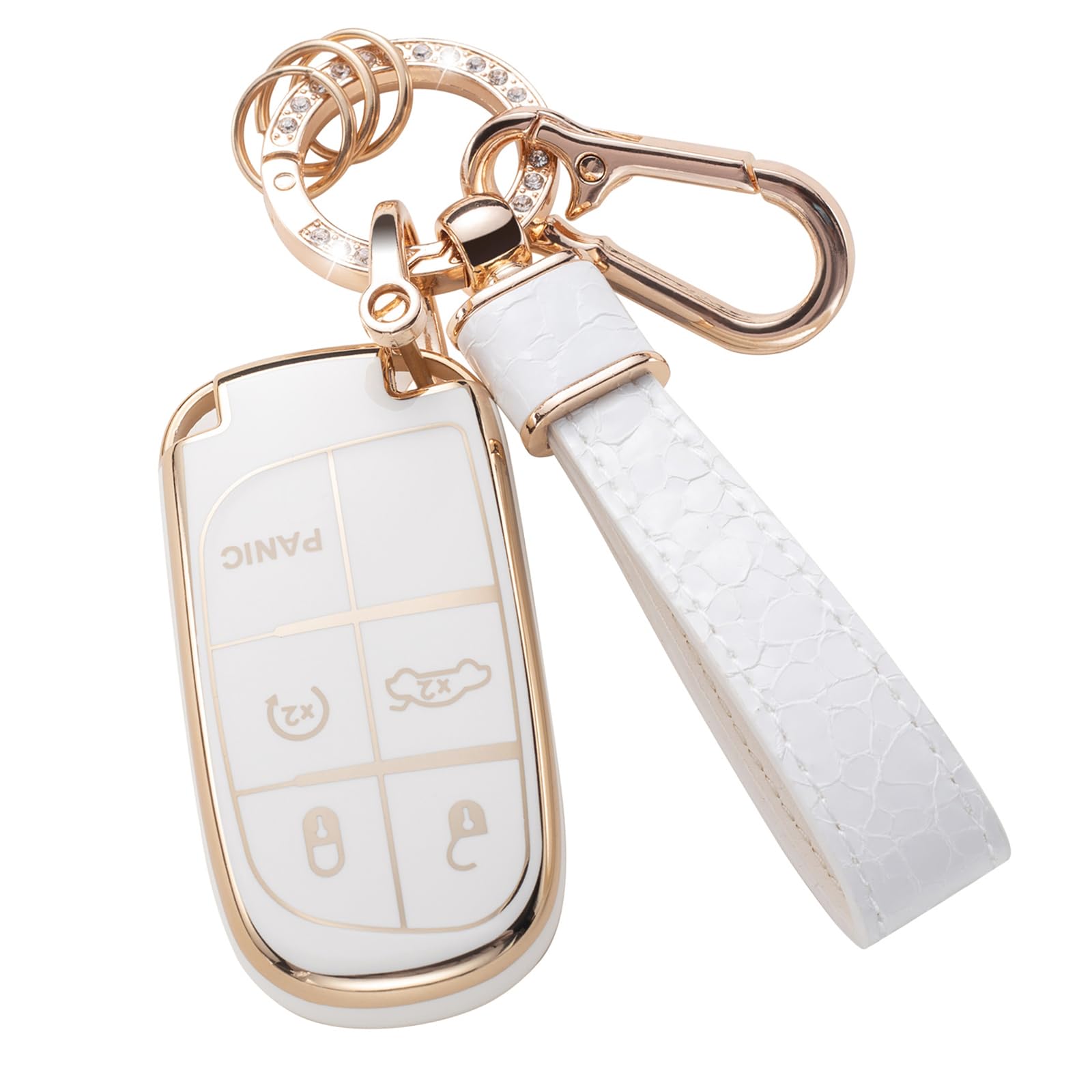 Cacarlike For Jeep Key Fob Cover With Jeep Keychain, Car Key Fob Case Compatible With Grand Cherokee Renegade Wrangler Patriot G