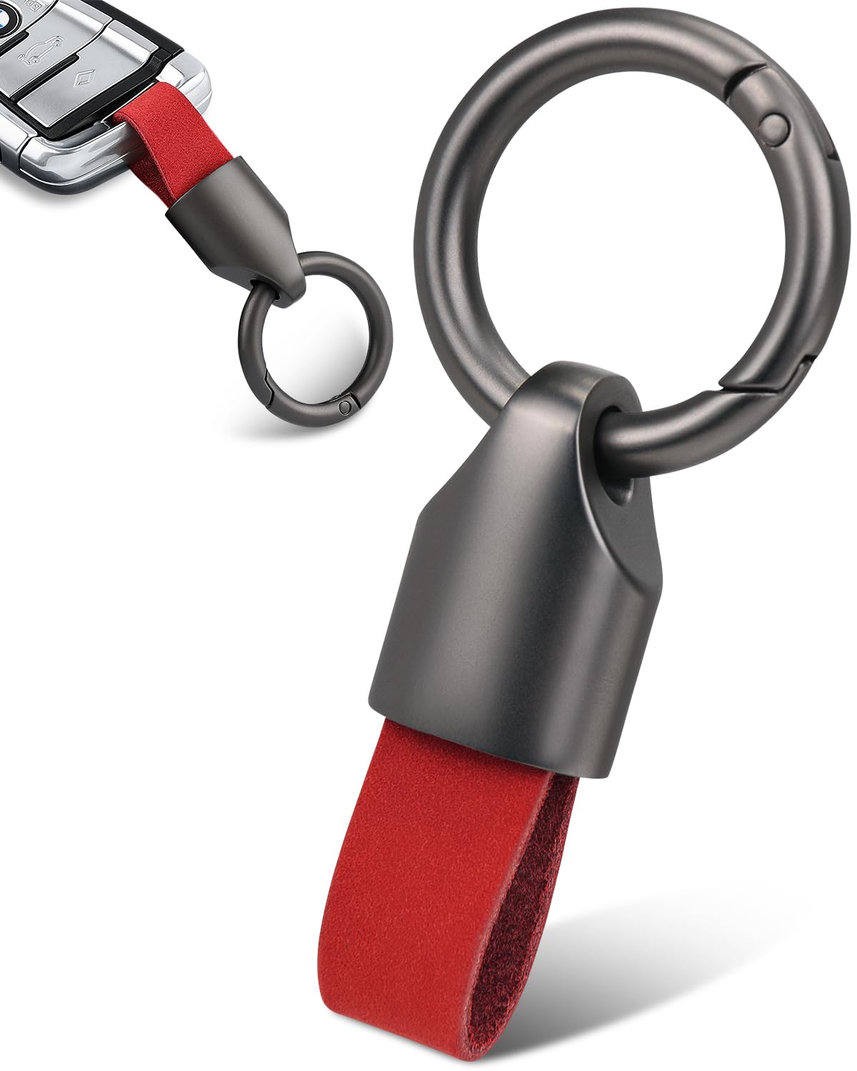 Whtawtaw Car Key Chain Ring Clip, Universal Detachable Leather Car Keychain, Small Key Fob Accessory With Anti-Lost O-Ring Keyri