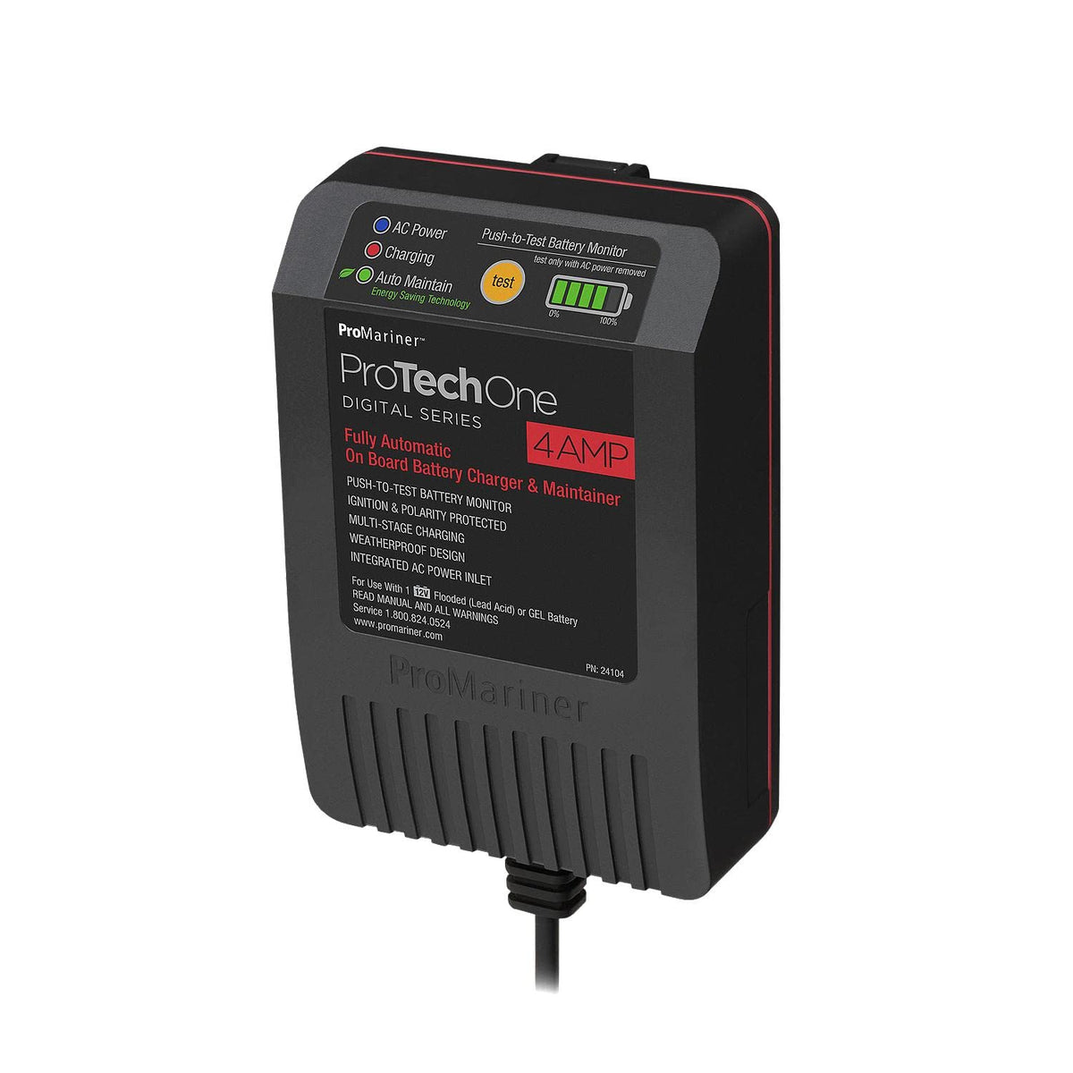 Promariner 24104 Protechone Digital Series 4 Amp Fully Automatic On-Board Battery Charger And Maintainer With Integrated Ac Inle