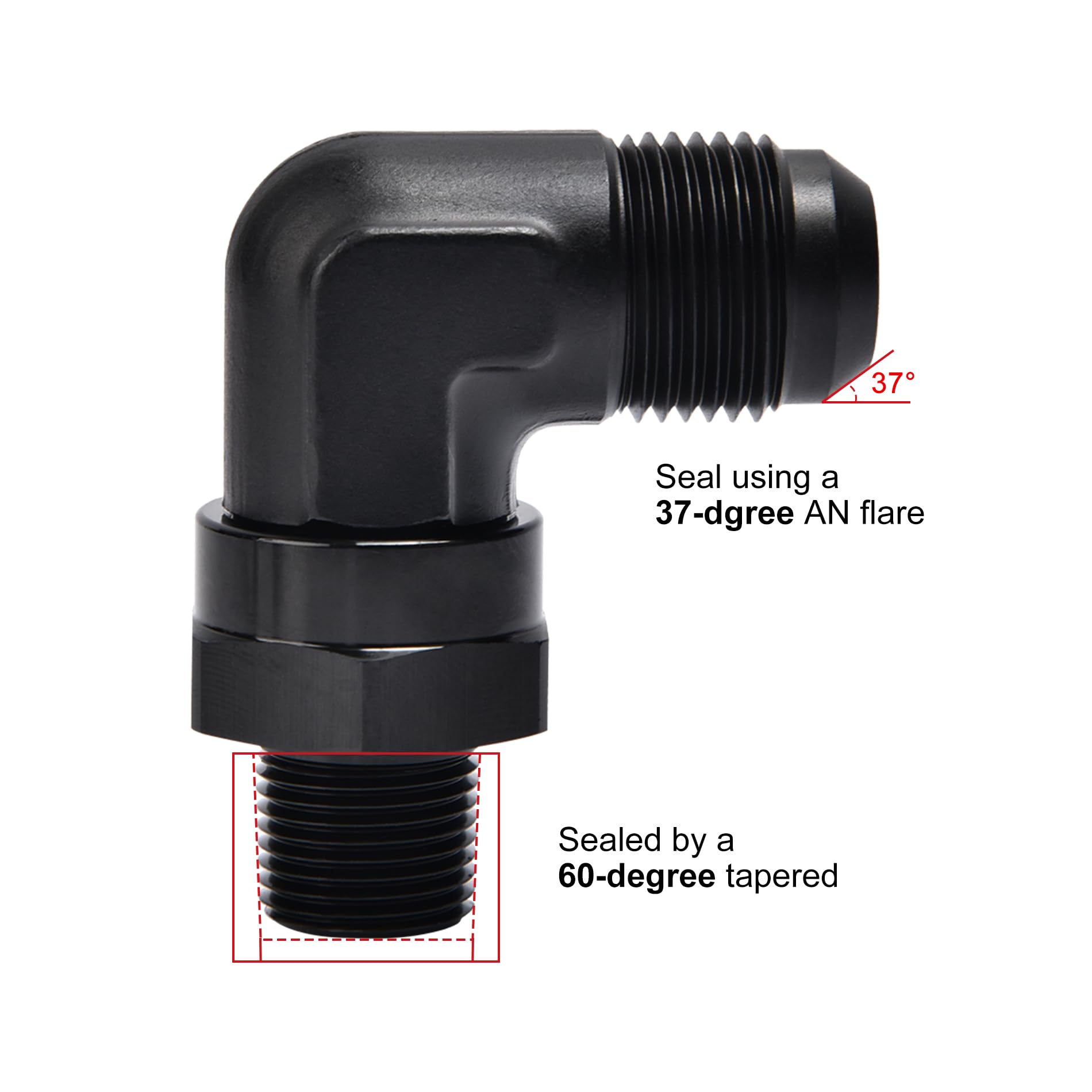 Evil Energy 10An Male Flare To 3/8 '' Npt 90 Degree Swivel Fitting Adapter Aluminum Black