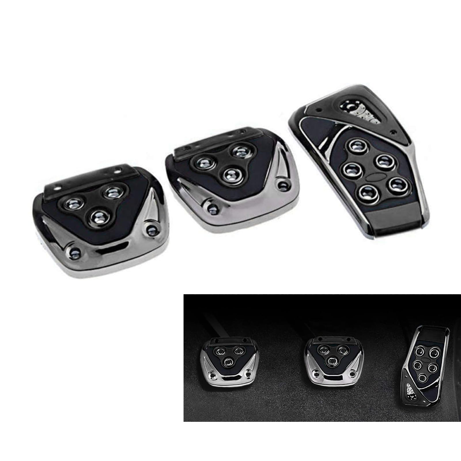 Fluher Pack-3 Car Pedal Set, Accelerator Clutch Brake Modified Pedal, Sports Racing Decorative Punch-Free Pedal, Universal for M