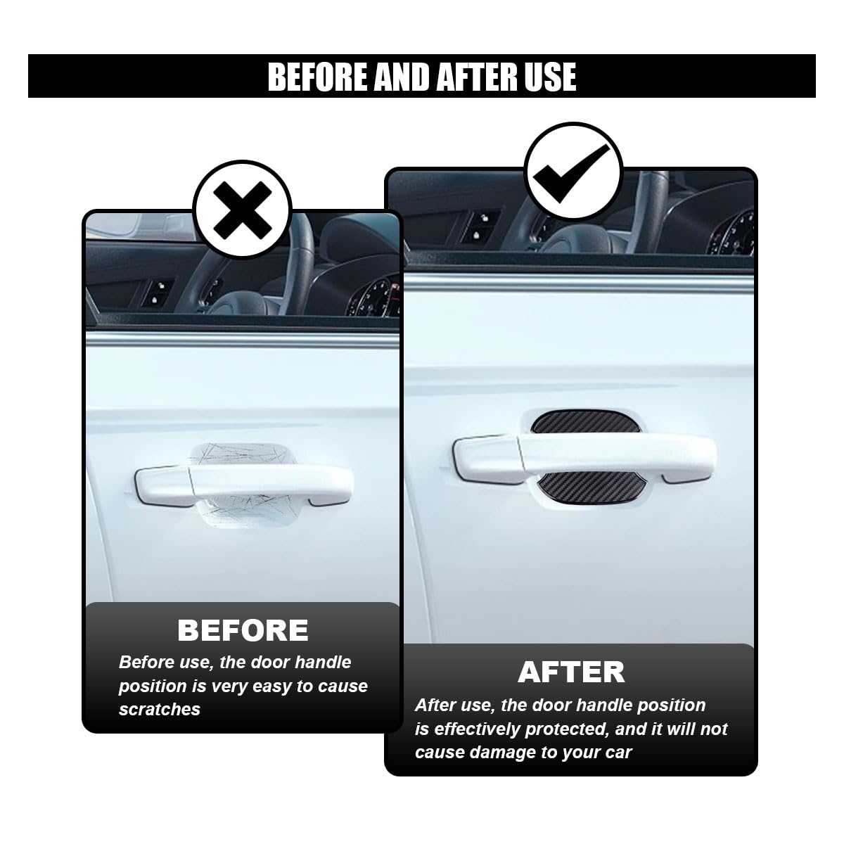 Smilfuy 4Pcs Car Door Handle Cup Scratch Protectors, Tpu Carbon Fiber Door Bowl 3D Sticker, Car Door Handle Paint Cover Guard Pa