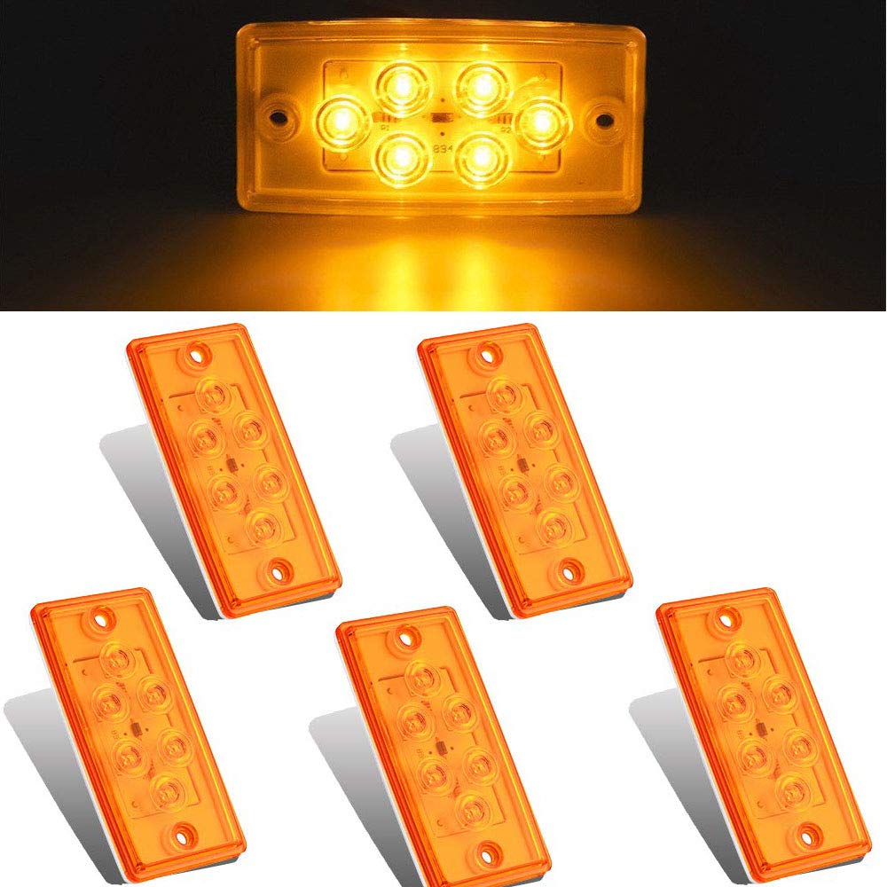Npauto 5Pcs Freightliner Cab Lights 6 Led Amber Roof Top Clearance Marker Lights Compatible For Freightliner Century Columbia Vo