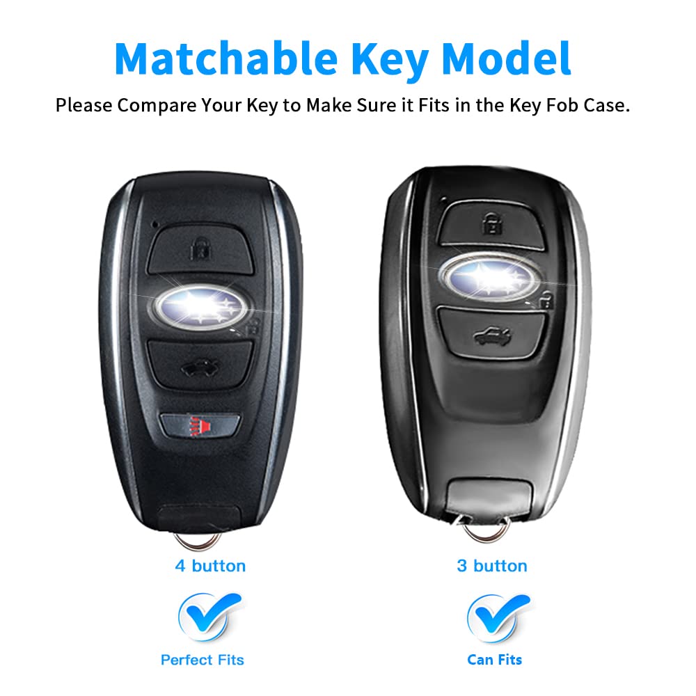 Qbuc For Subaru Key Fob Cover With Leather Keychain,Fit For Forester Crosstrek Outback Ascent Impreza Legacy Subaru 4-Buttons(Re
