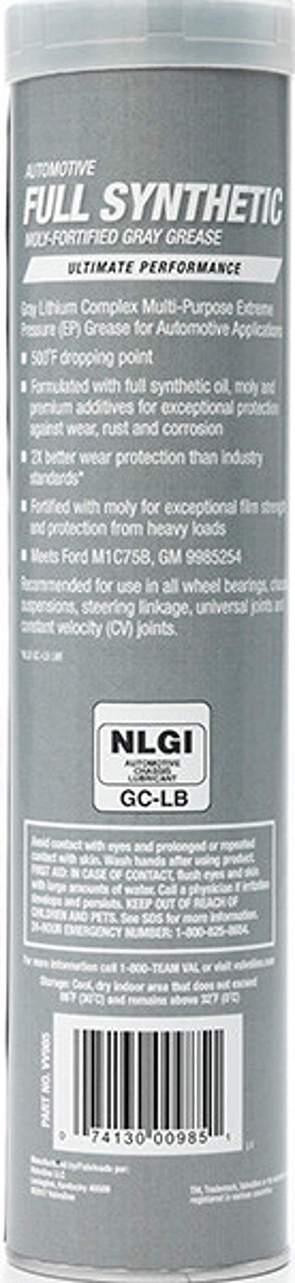 Valvoline Moly-Fortified Gray Full Synthetic Grease 14.1 Oz Cartridge, Case Of 10