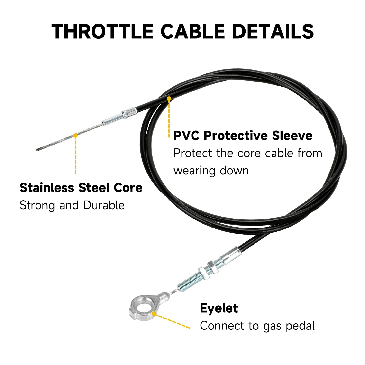 HIAORS 71 Go Kart Throttle Cable Kit for Predator 212, GX160, GX200 Engines - Black (2-Pack) - Ideal for DIY Cart & Drift Trike Parts