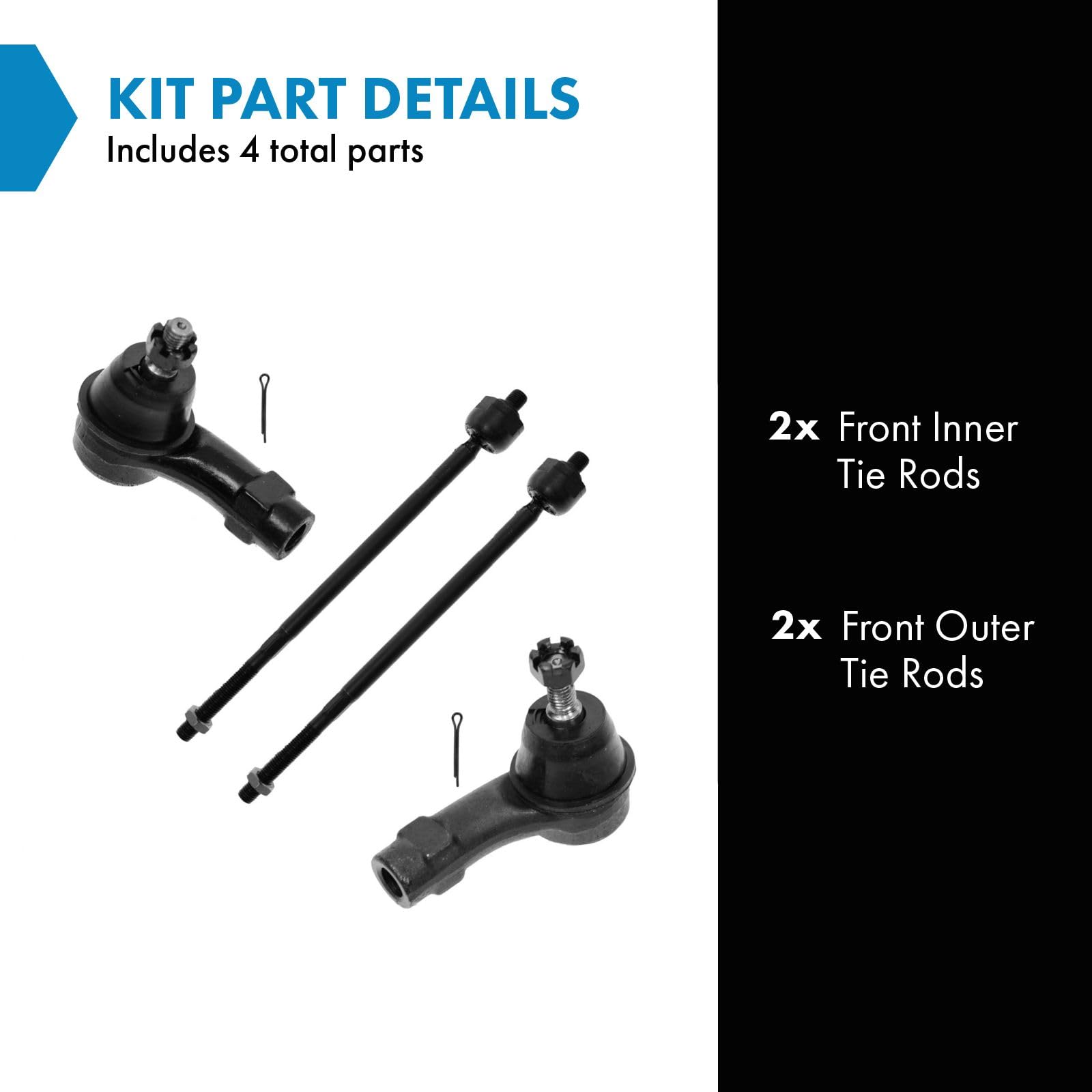 Trq Front Inner And Outer Tie Rod Set Compatible With 2000-2006 Ford Focus