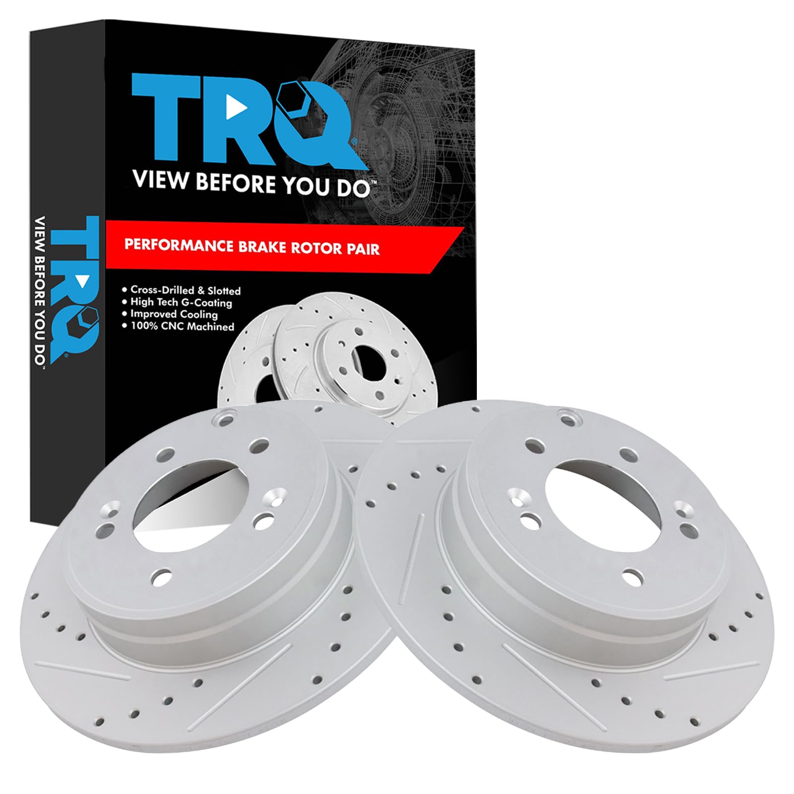 Trq Rear Performance Brake Rotors Set Premium G-Coated Cross Drilled & Slotted Compatible With 2009-2017 Hyundai Azera 2006-2019
