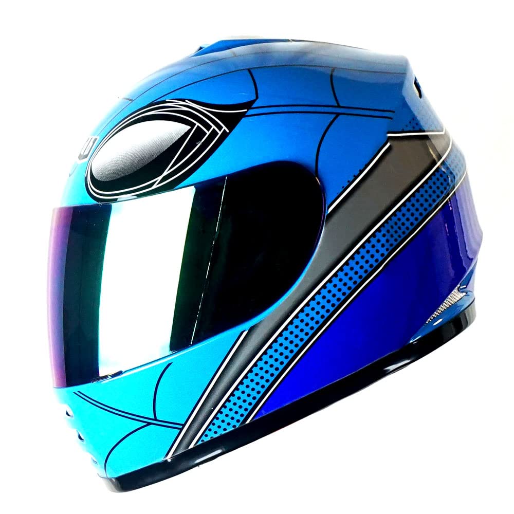 Wow Motorcycle Full Face Helmet Street Bike Bmx Mx Youth Kids Spider Blue