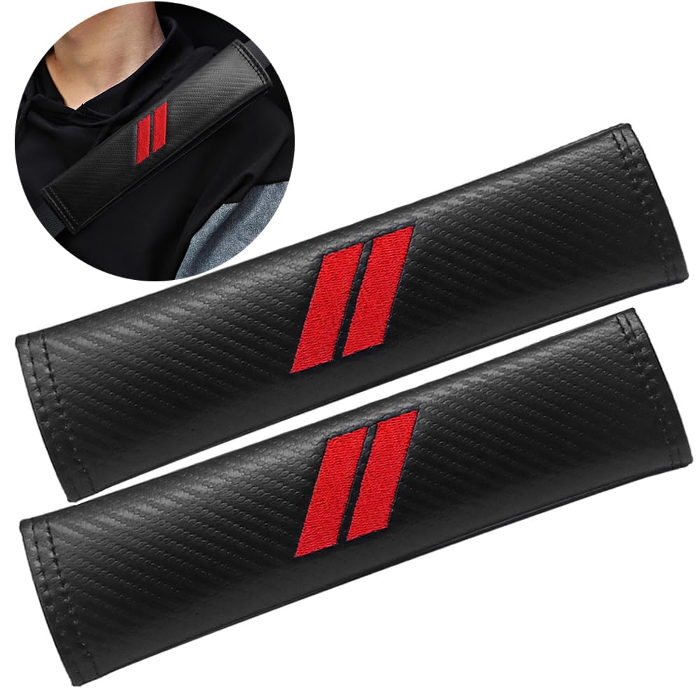 GZSH 2 PCS Seatbelt Covers for Dodge Charger/Durango/Challenger, Red Leather Seat Belt Pads, Model GZSH-6001