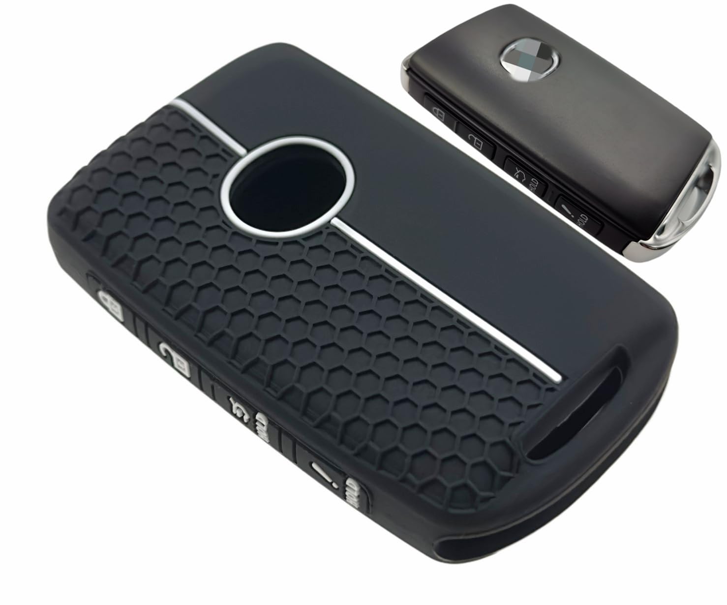 REPROTECTING Silicone Rubber Key Fob Cover Compatible with 2019-2025 Mazda 3 6 CX-30 CX-5 CX-9 CX-50 (Black/Pink, 4 Buttons/Sili