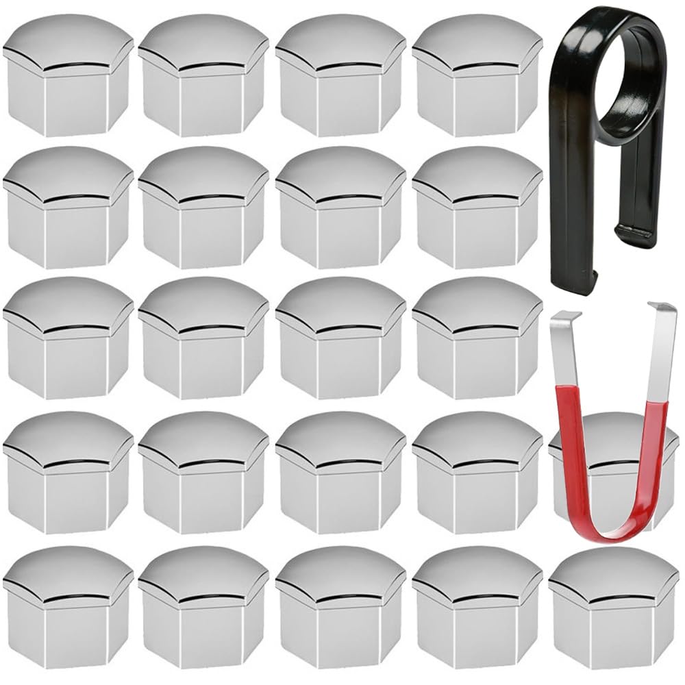 Gebildet 22 Pieces 17Mm Chrome Wheel Nut Caps, Wheel Bolt Nut Caps Covers, Hexagonal Tire Nut Covers With Removal Tool Set For C