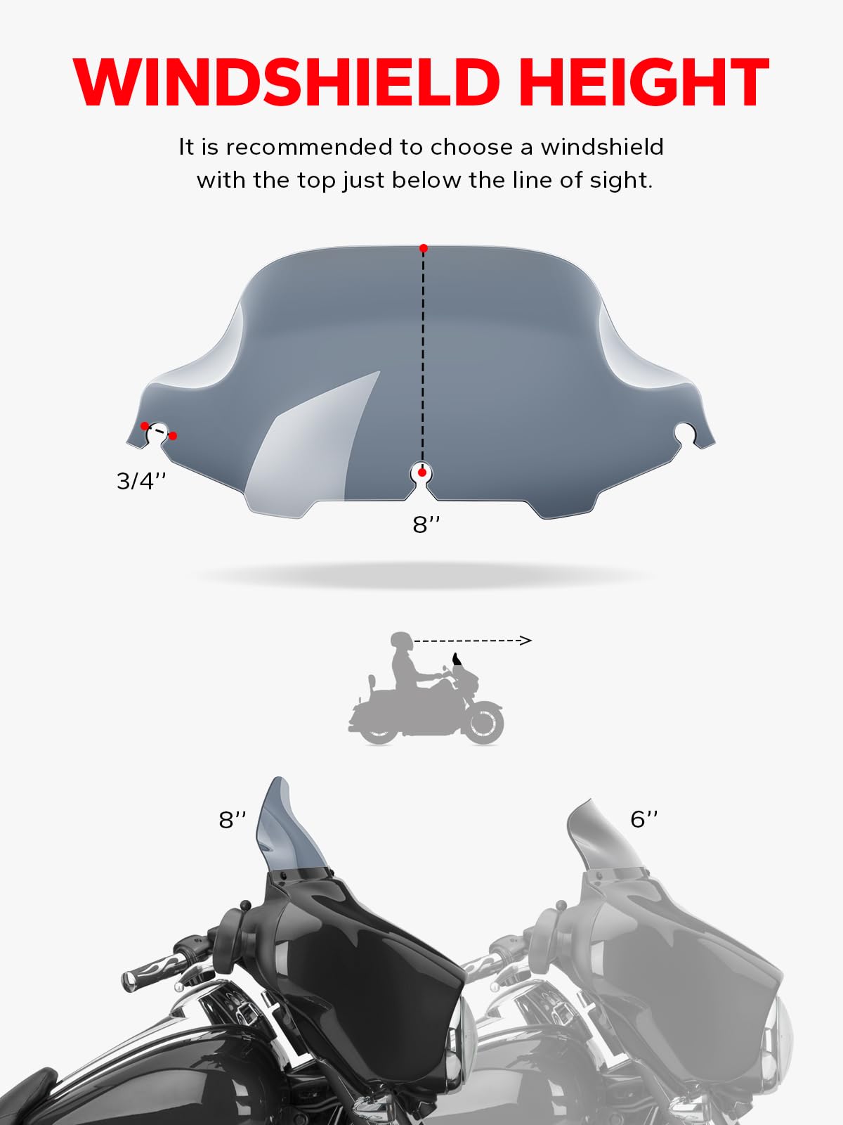 Amazicha 8 Smoke Wave Windshield Windscreen Compatible For 1996-2013 Harley Davidson Touring Street Glide/Electra Glide/Tri Glide Flht Flhx Flhtcu Flhtc Flhtk (Tint)