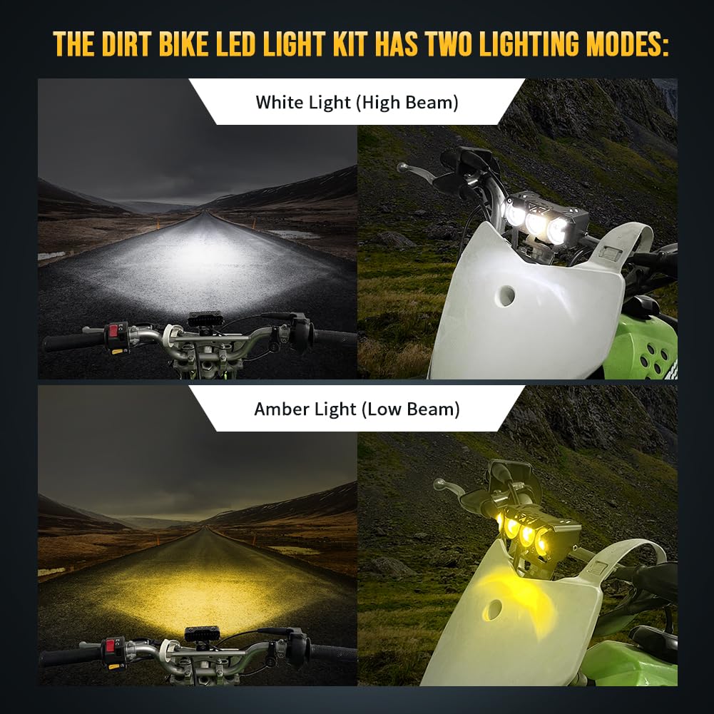 Autovic Dirt Bike Light Bar Kit, 2 Modes White Light & Amber Light Bar Kit Universal For Kawasaki Honda Yamaha Suzuki Ski-D Oo G4 Motocross Dirt Bike Parts