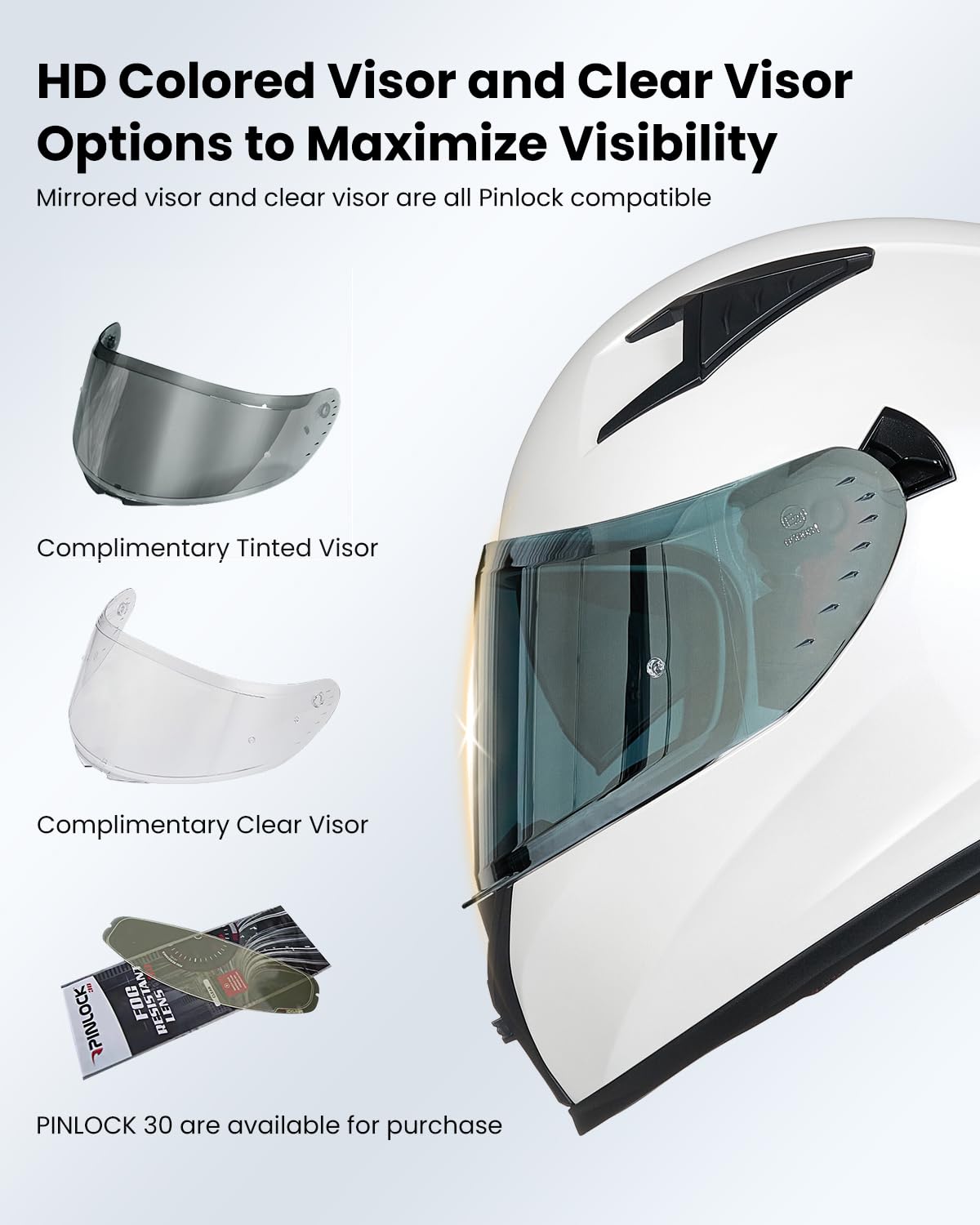 Ilm Motorcycle Helmet Full Face With Pinlock Compatible Clear&Tinted Visors And Fins Street Bike Motocross Casco Dot Model Z501(White, Large)
