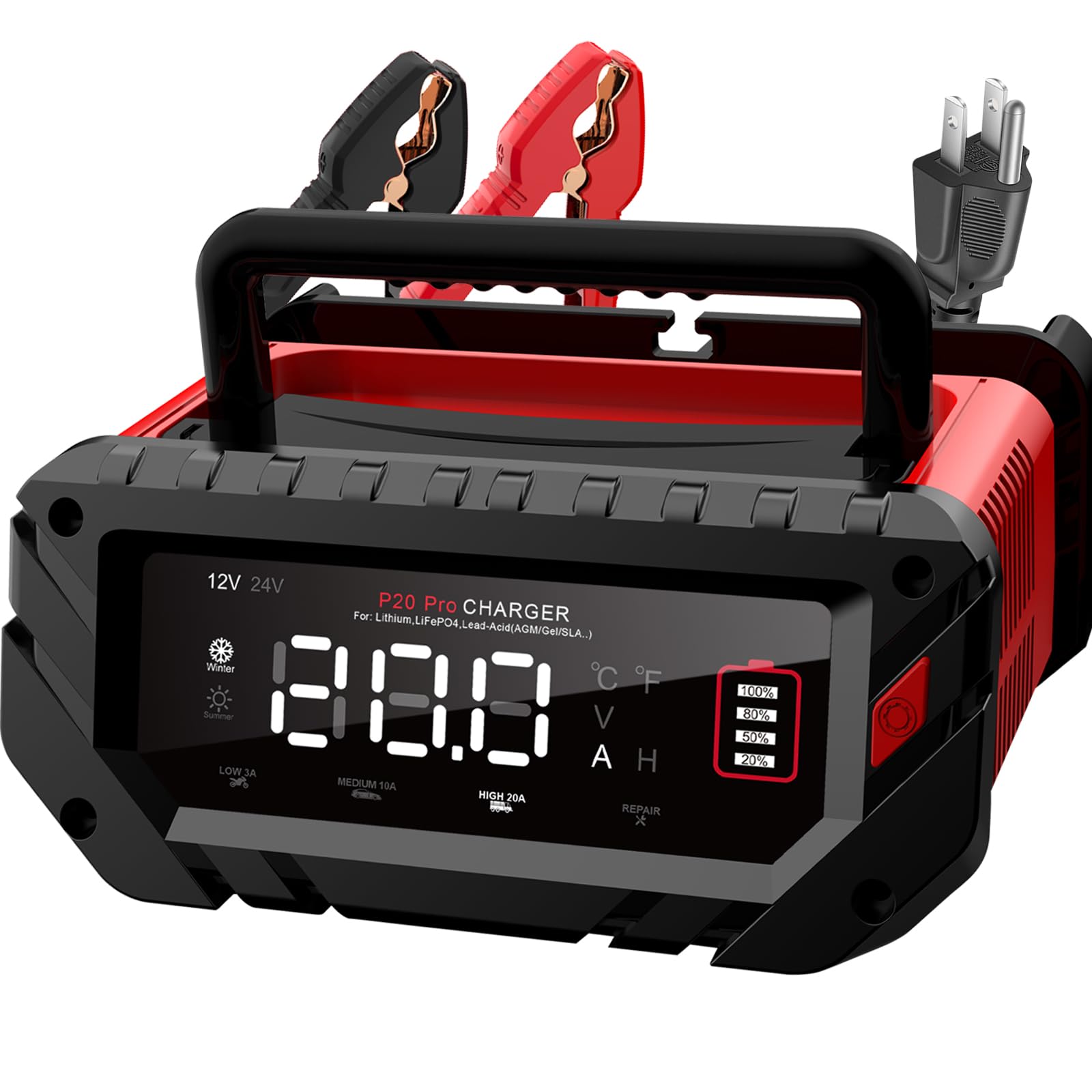 Lithium Lifepo4 Battery Charger,12V 24V Agm Deep Cycle Fully Automatic Car Battery Charger,12 Volt 24 Volt 20 Amp Batetry Charge