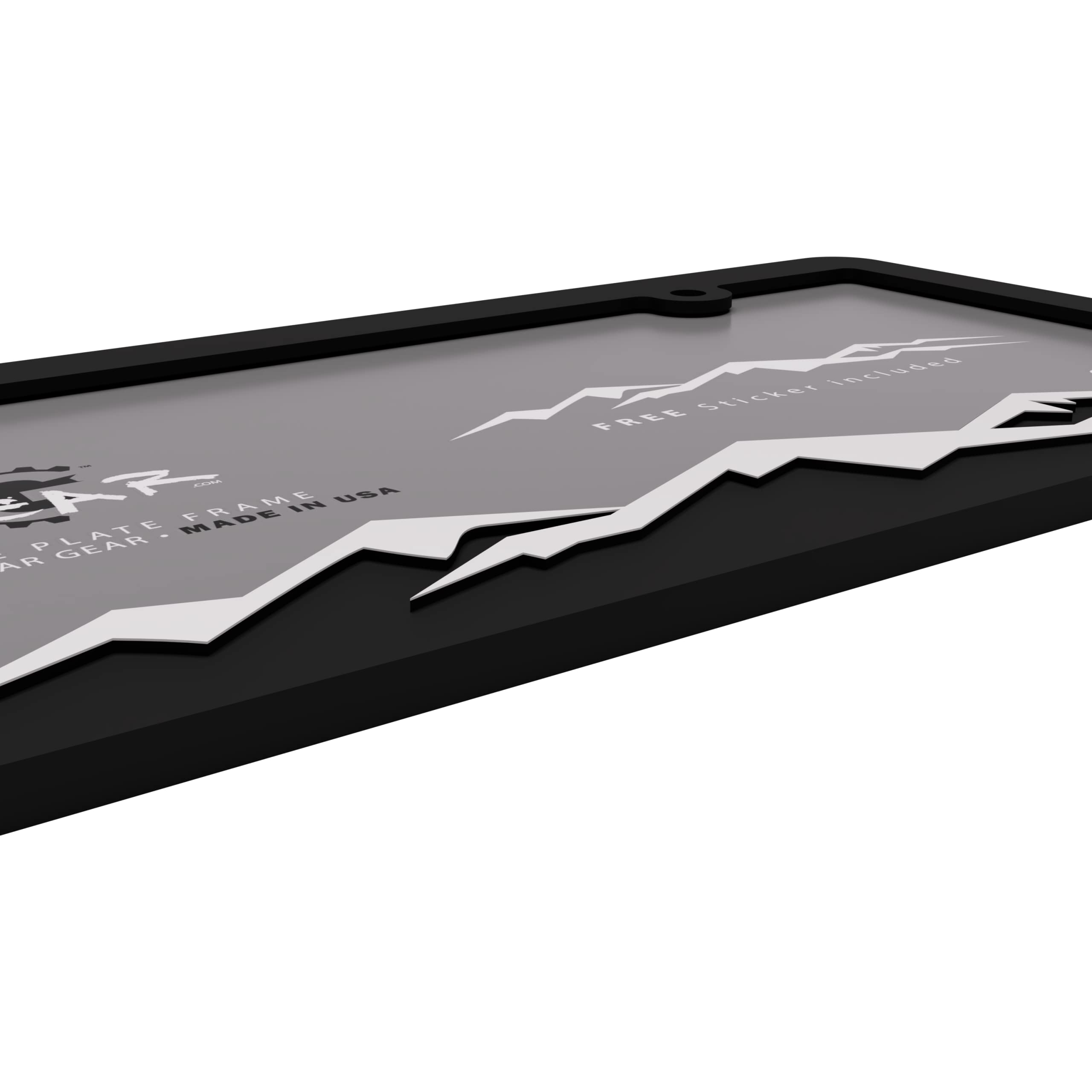 Custom Car Gear Mountain License Plate Frame Bracket - White on Black, Durable Design for Stylish Vehicle Customization