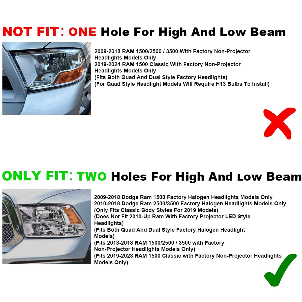 Cheda Headlights Assembly Compatible With 2009-2012 Dodge Ram 1500 2500 3500 Headlamp(Clear Lens Black Housing Amber Reflector)O